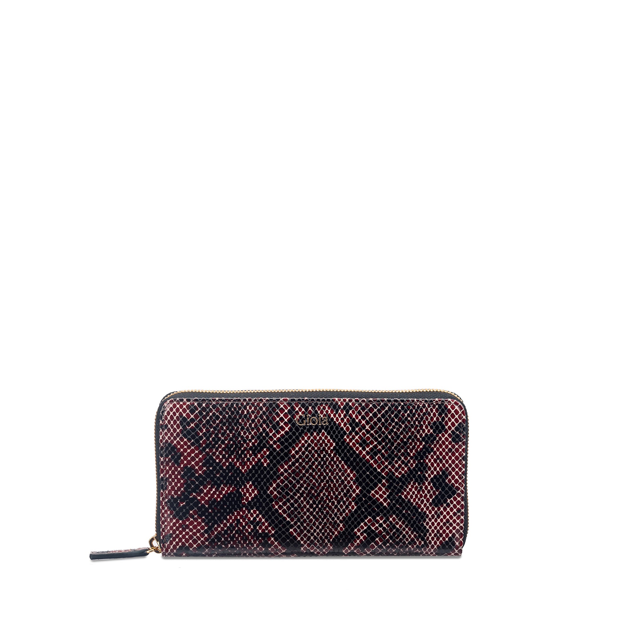 Faux Python Ziparound Clutch#Color_Brown