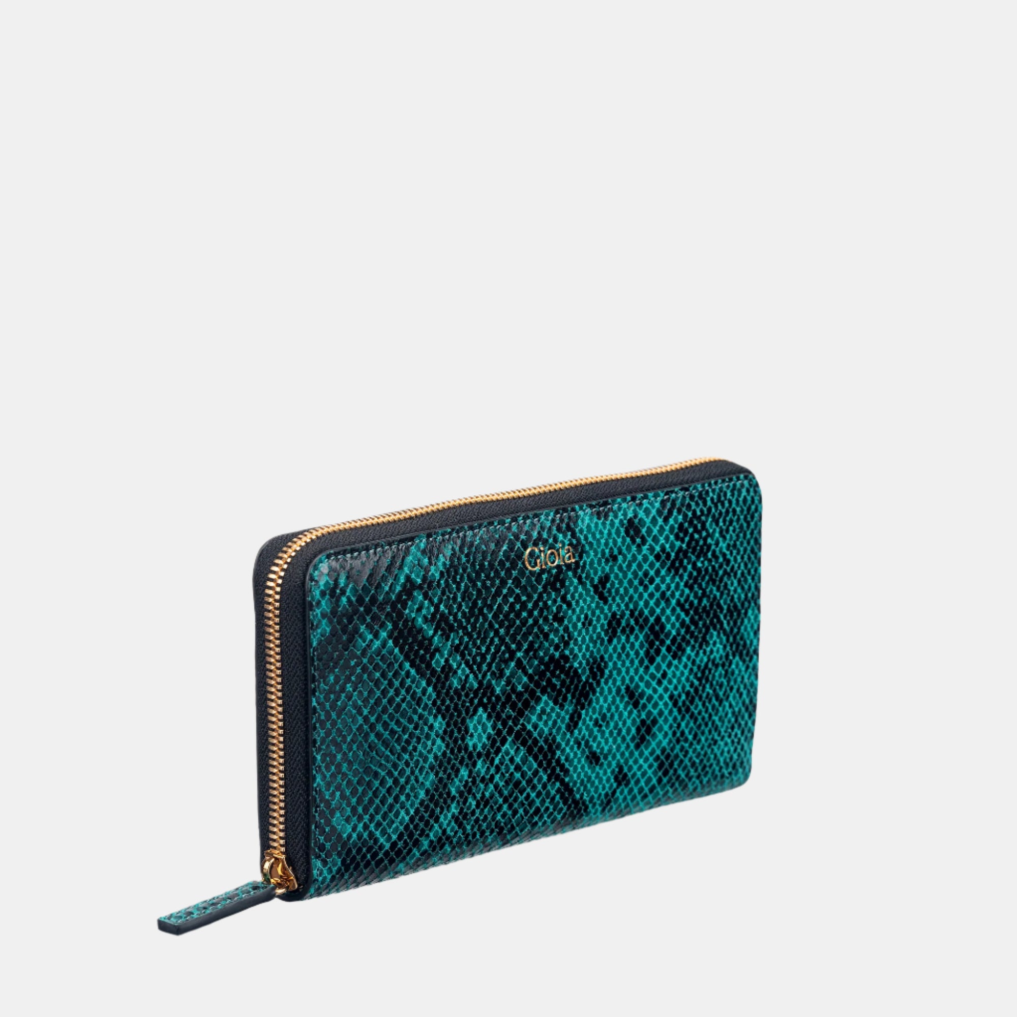 Faux Python Ziparound Clutch#Color_Green