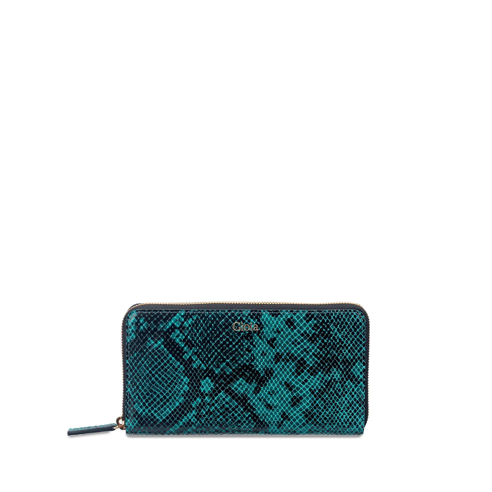 Faux Python Ziparound Clutch#Color_Green