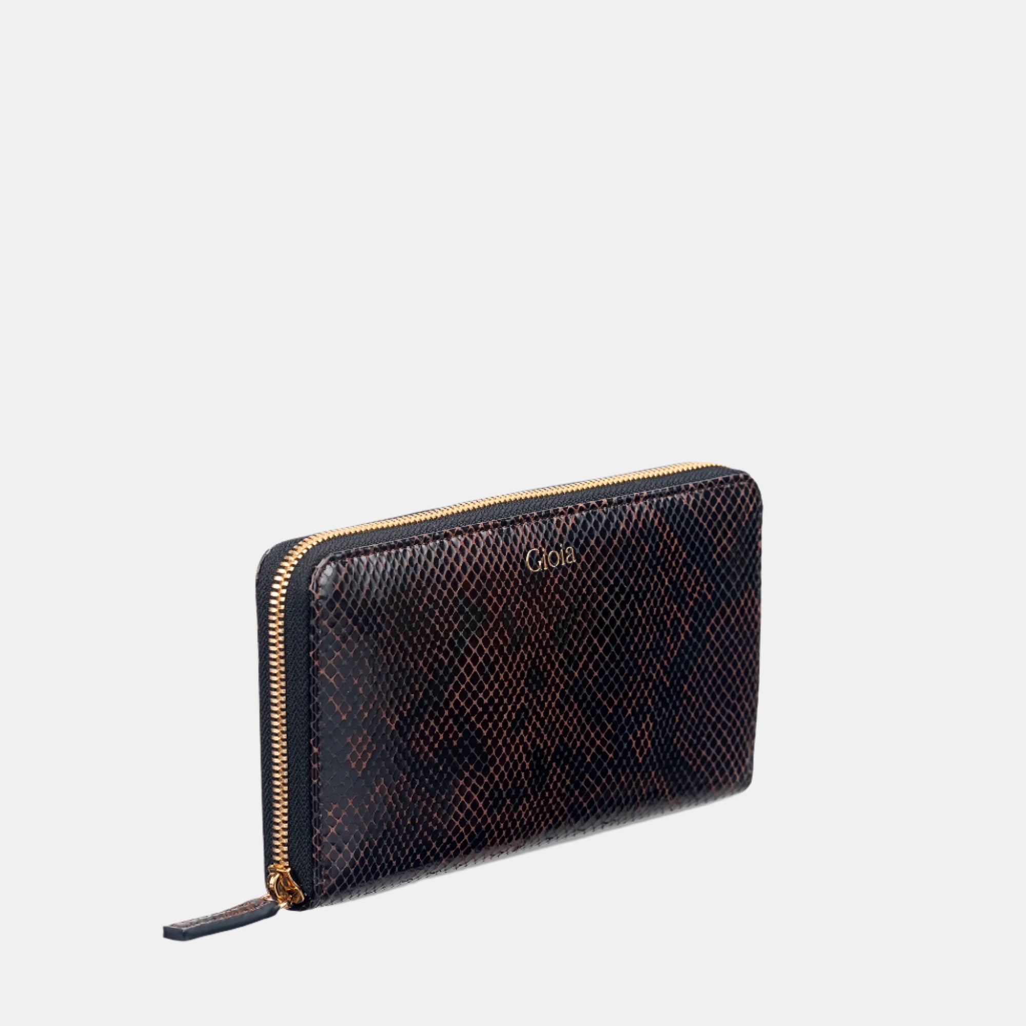 Faux Python Ziparound Clutch#Color_Mahogany