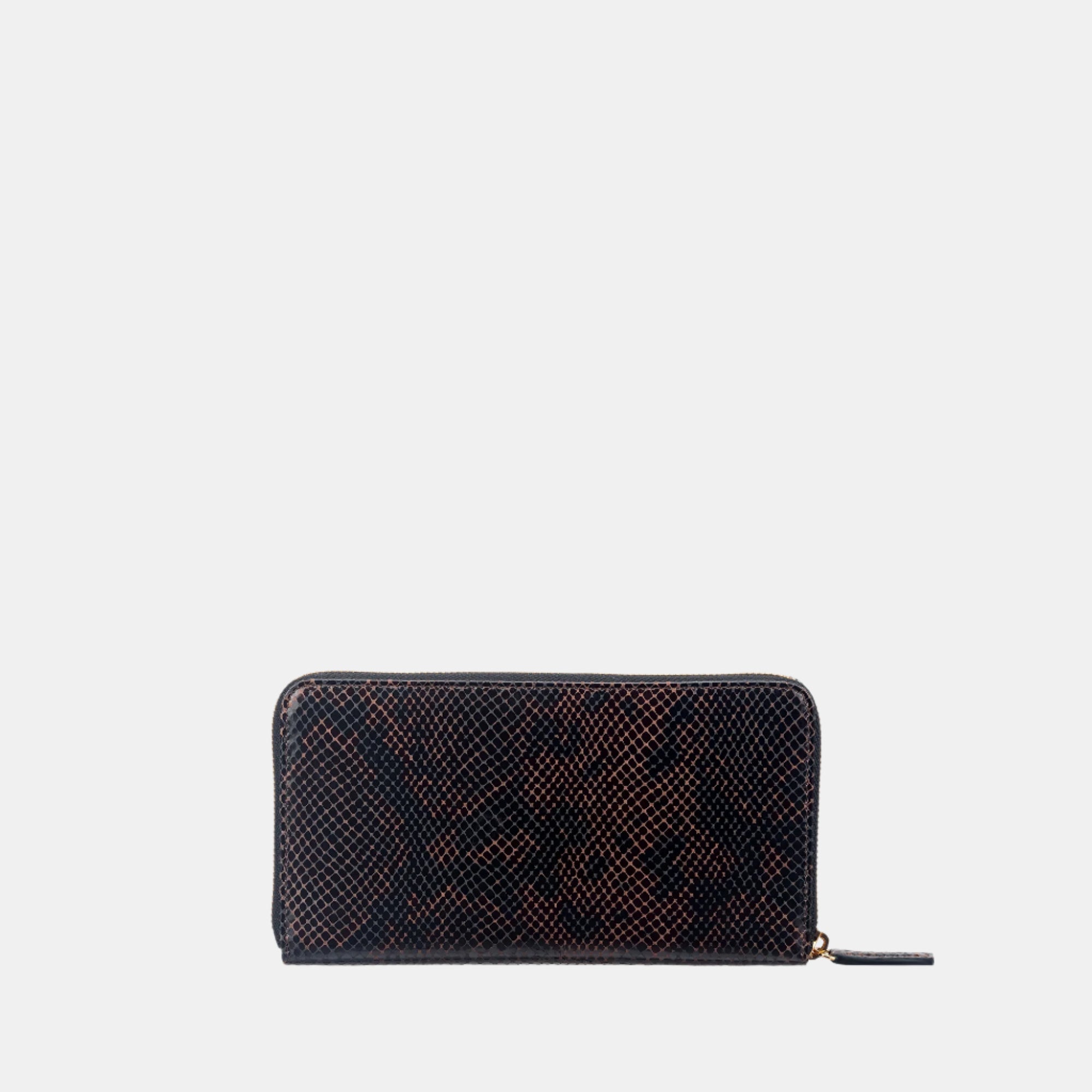 Faux Python Ziparound Clutch#Color_Mahogany