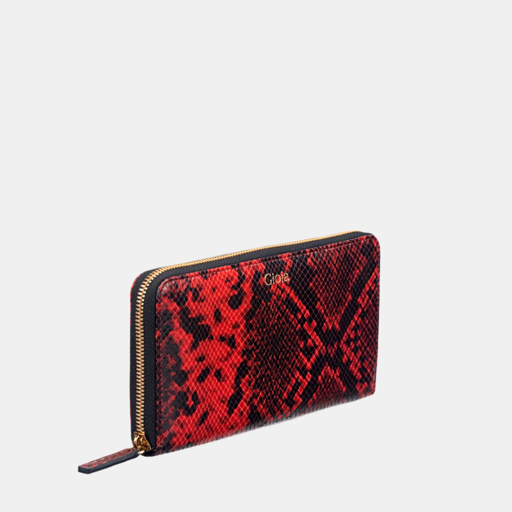 Faux Python Ziparound Clutch#Color_Red
