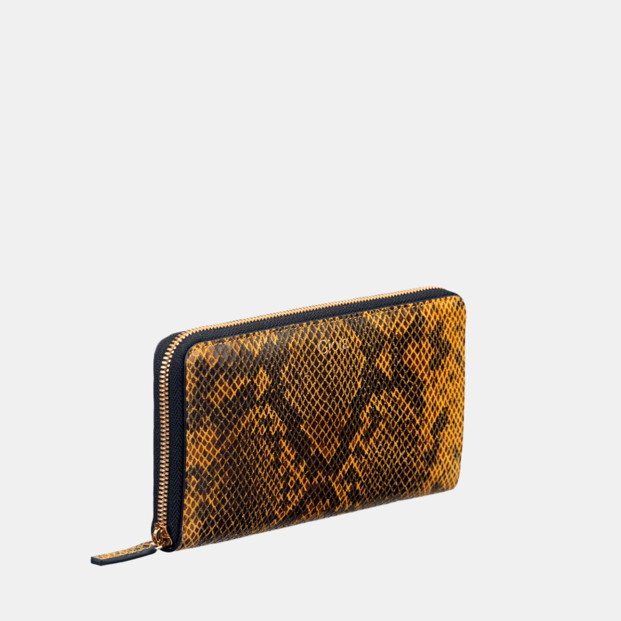 Faux Python Ziparound Clutch#Color_Yellow