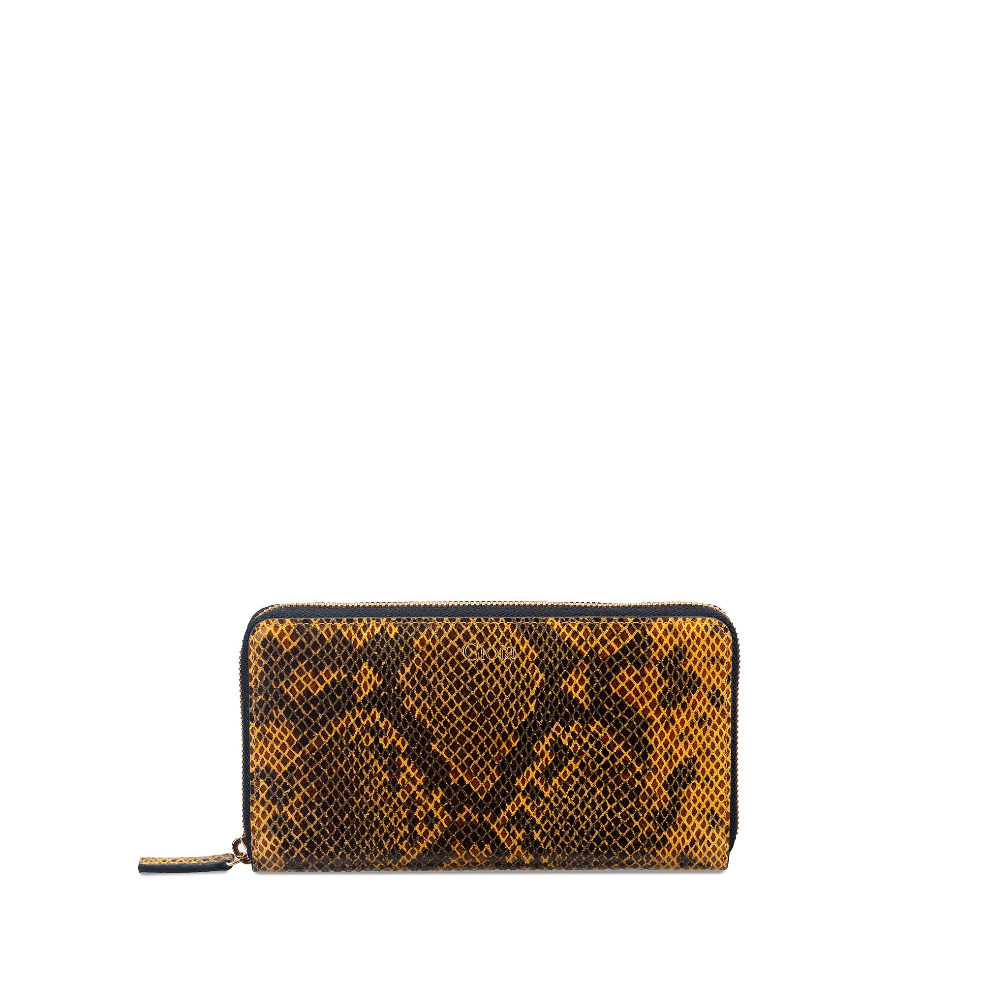 Faux Python Ziparound Clutch#Color_Yellow