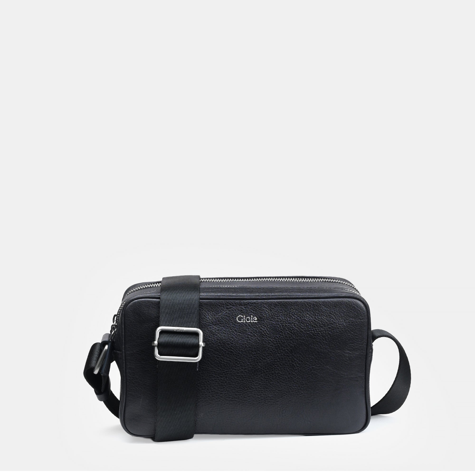 Louis Double Zip Leather  Crossbody Bag#Color_Navy