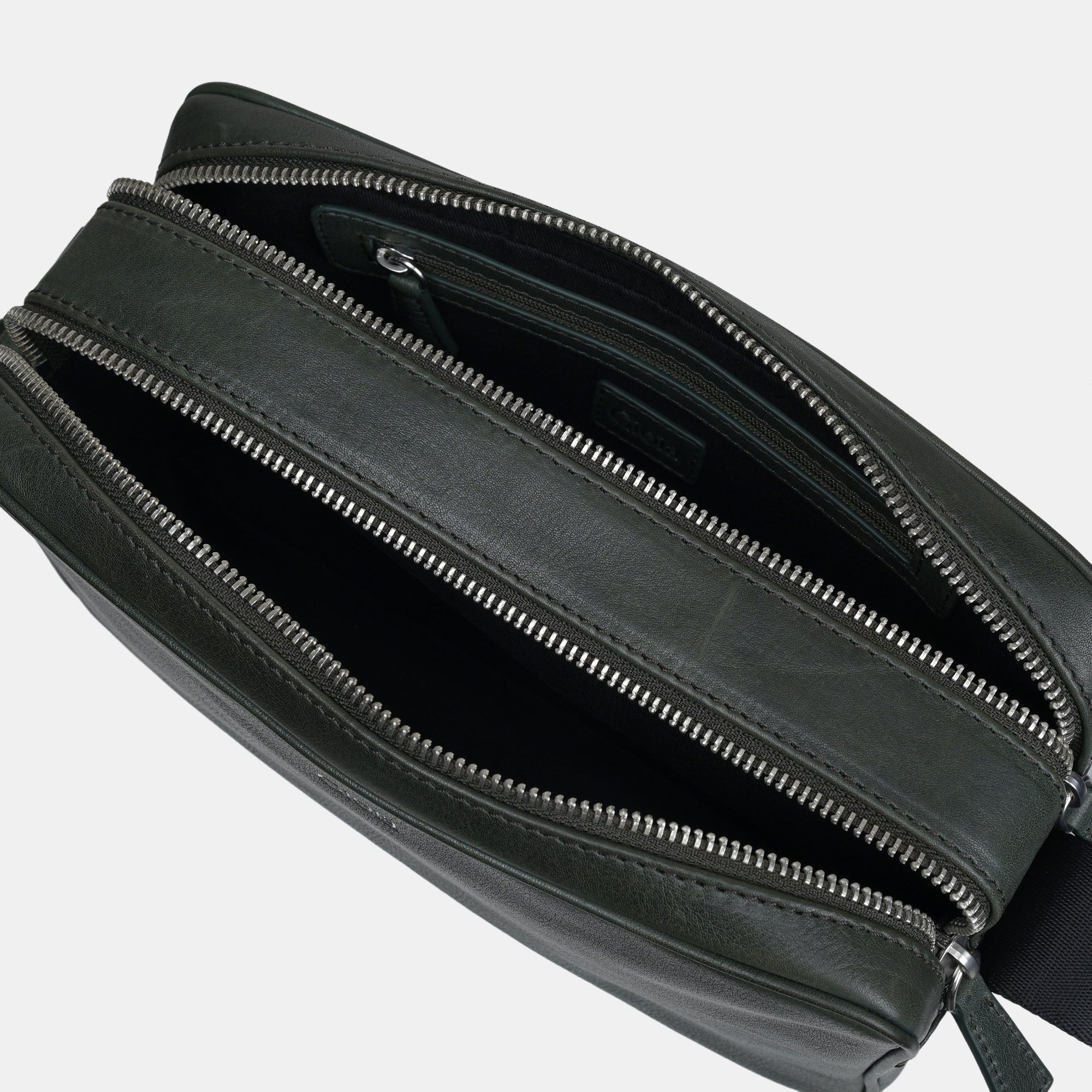 Louis Double Zip Leather  Crossbody Bag#Color_Olive