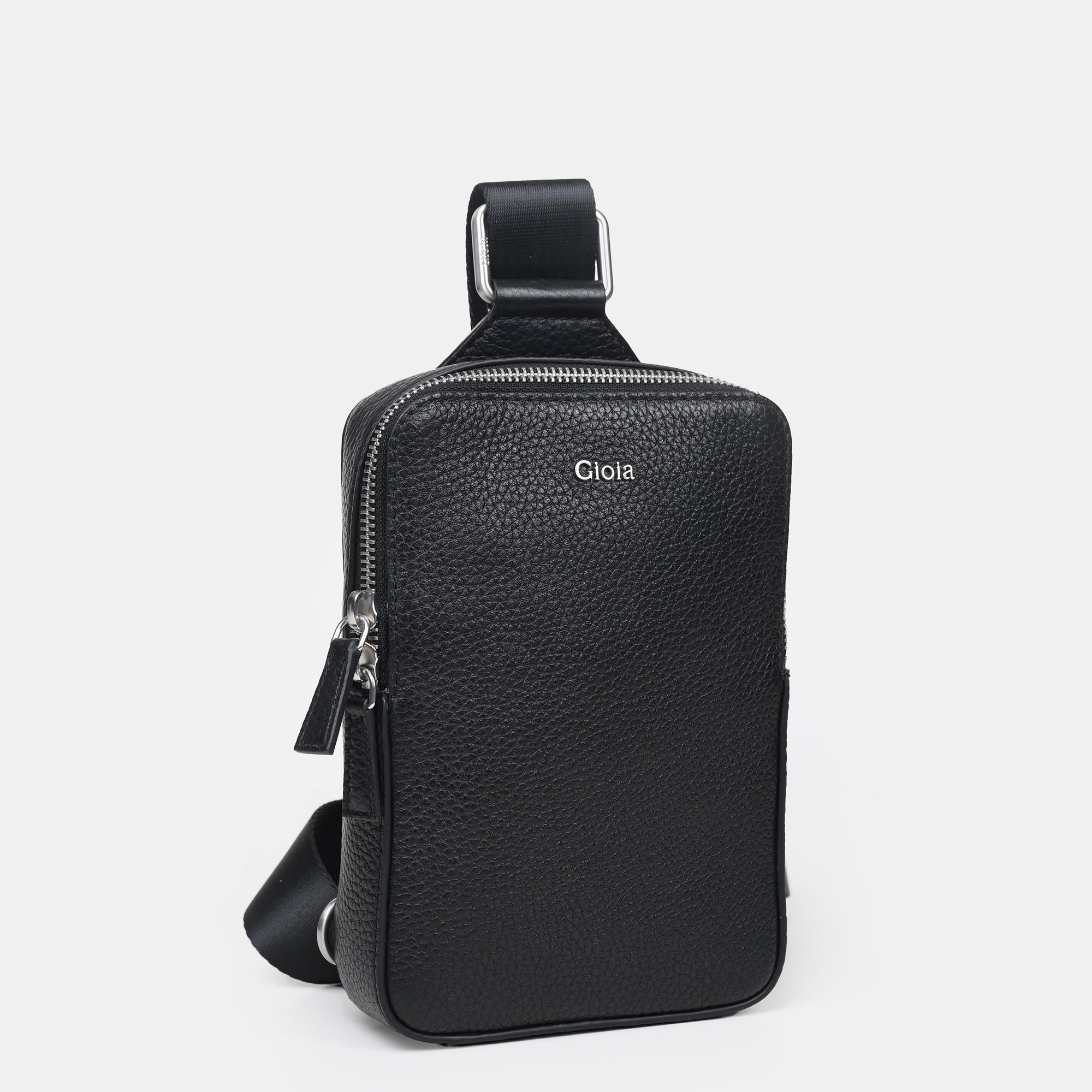 Mario V leather Crossbody Bag Small#Color_Black