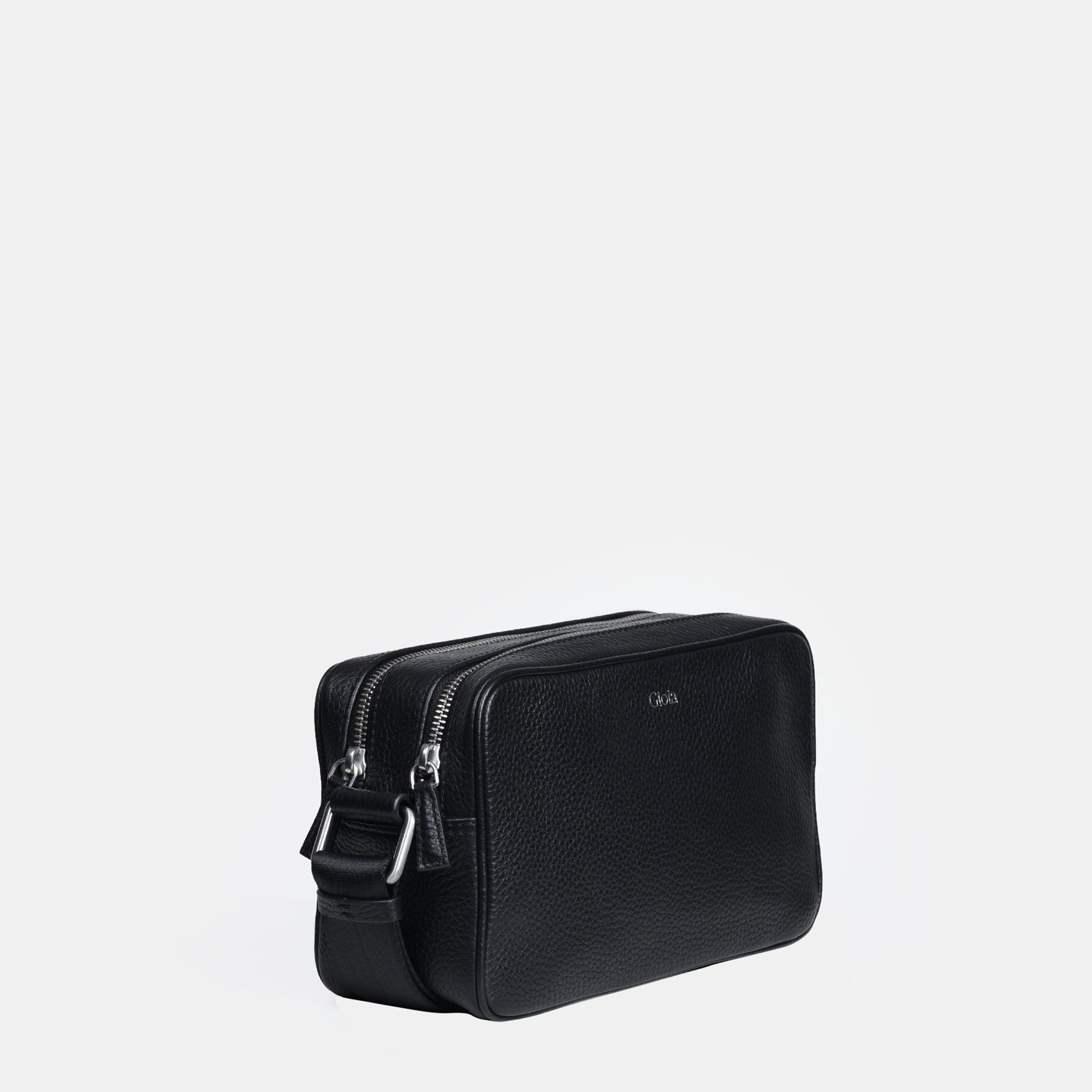 Mario Double Zip Leather  Crossbody Bag#Color_Black
