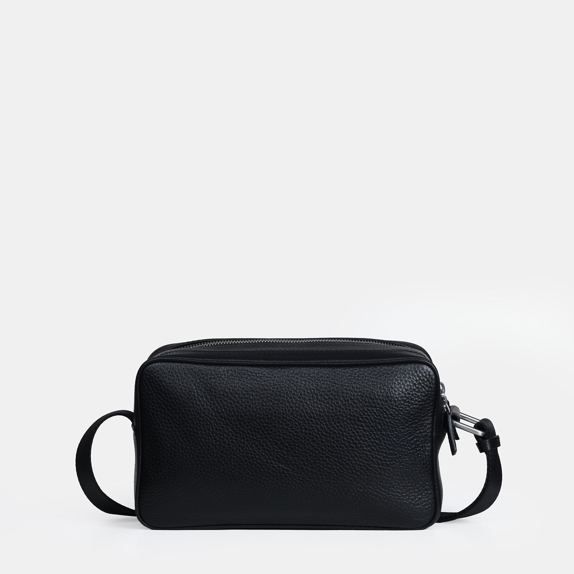 Mario Double Zip Leather  Crossbody Bag#Color_Black