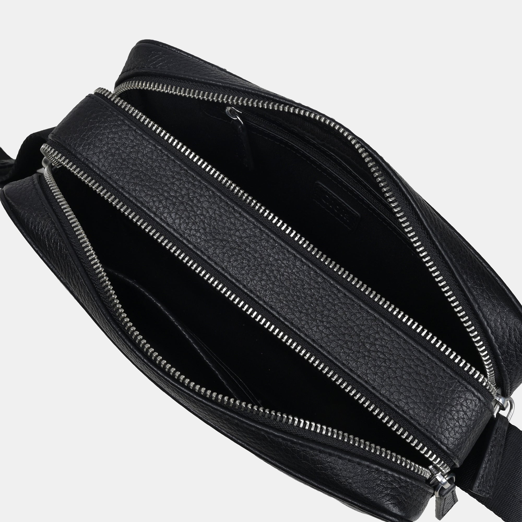 Mario Double Zip Leather  Crossbody Bag#Color_Black