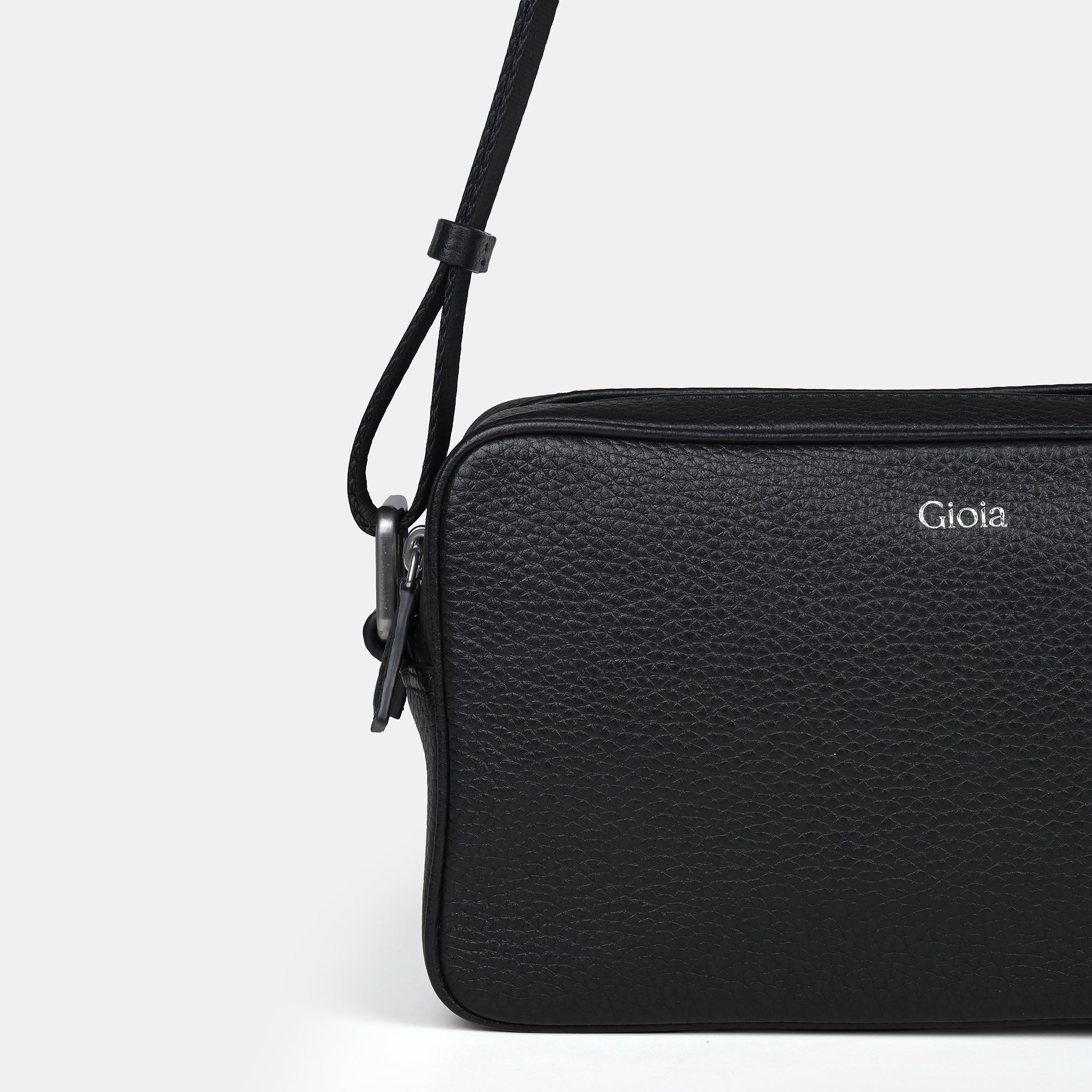 Mario Double Zip Leather  Crossbody Bag#Color_Black