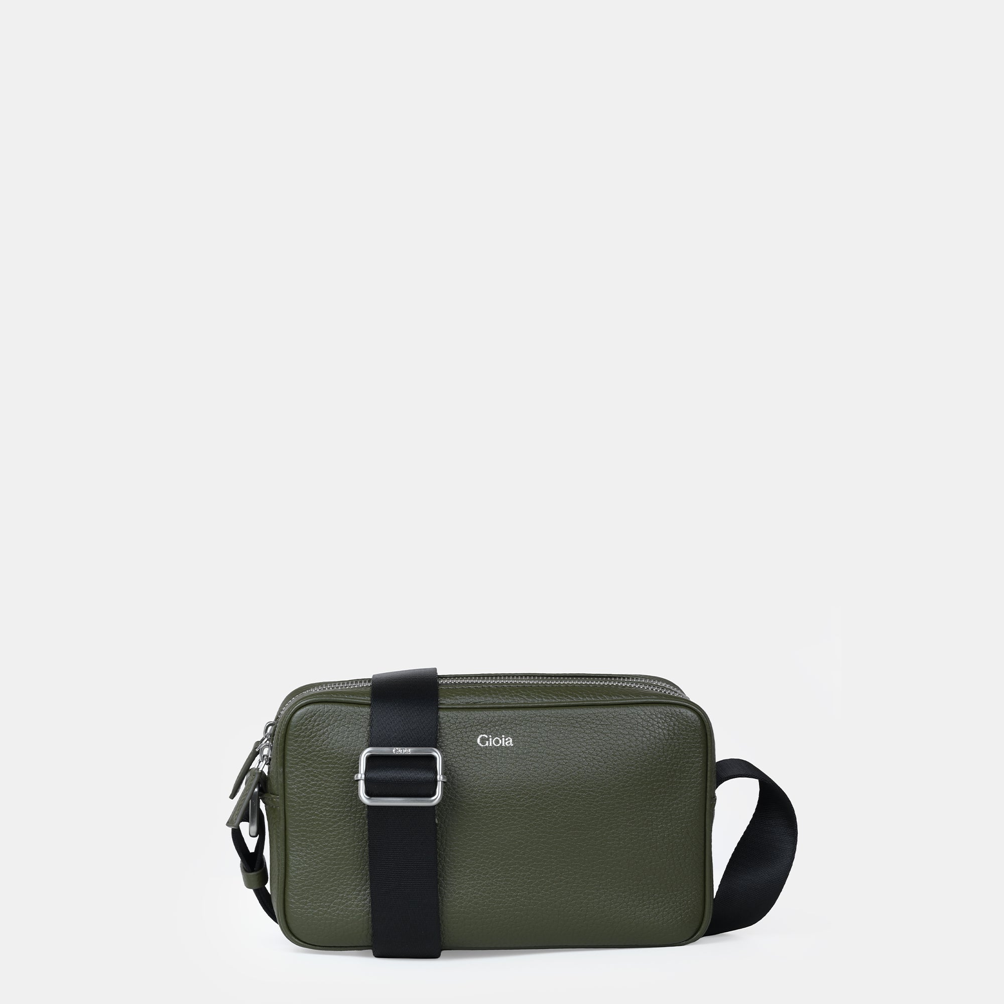 Mario Double Zip Leather  Crossbody Bag#Color_Olive