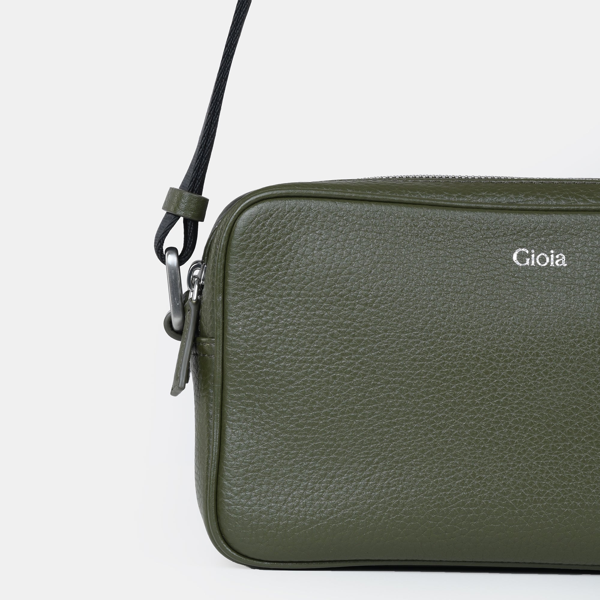 Mario Double Zip Leather  Crossbody Bag#Color_Olive