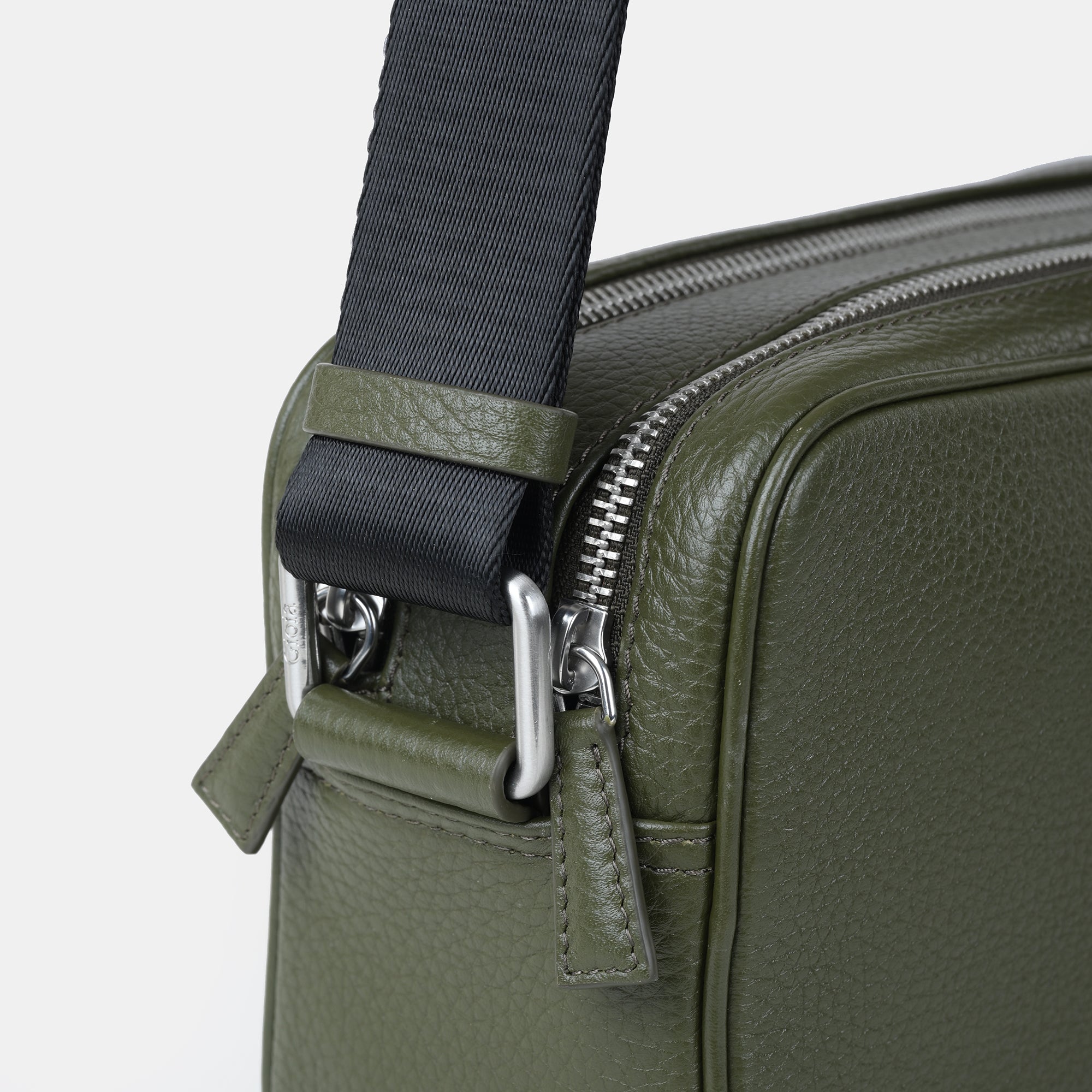 Mario Double Zip Leather  Crossbody Bag#Color_Olive