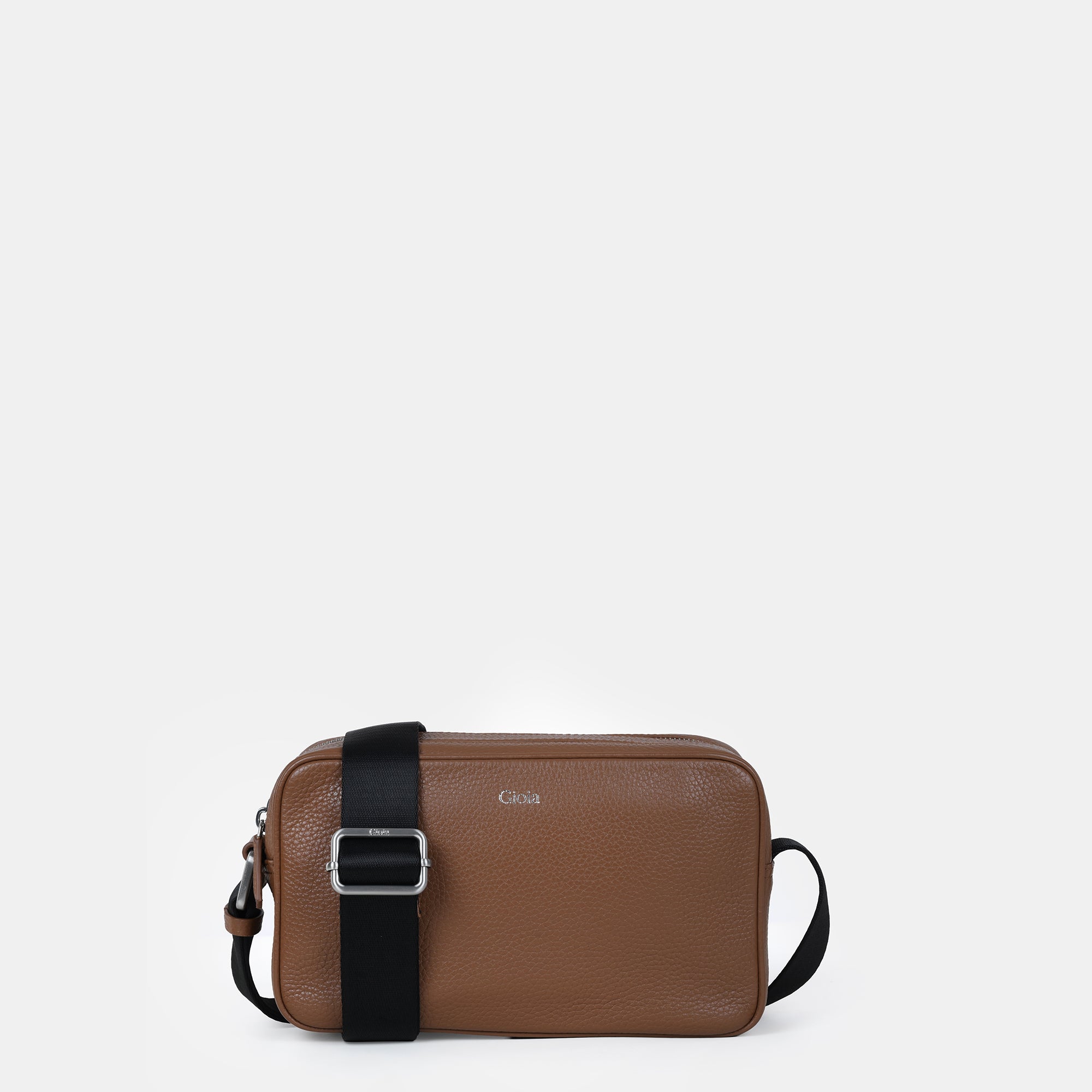 Mario Double Zip Leather  Crossbody Bag#Color_Tan