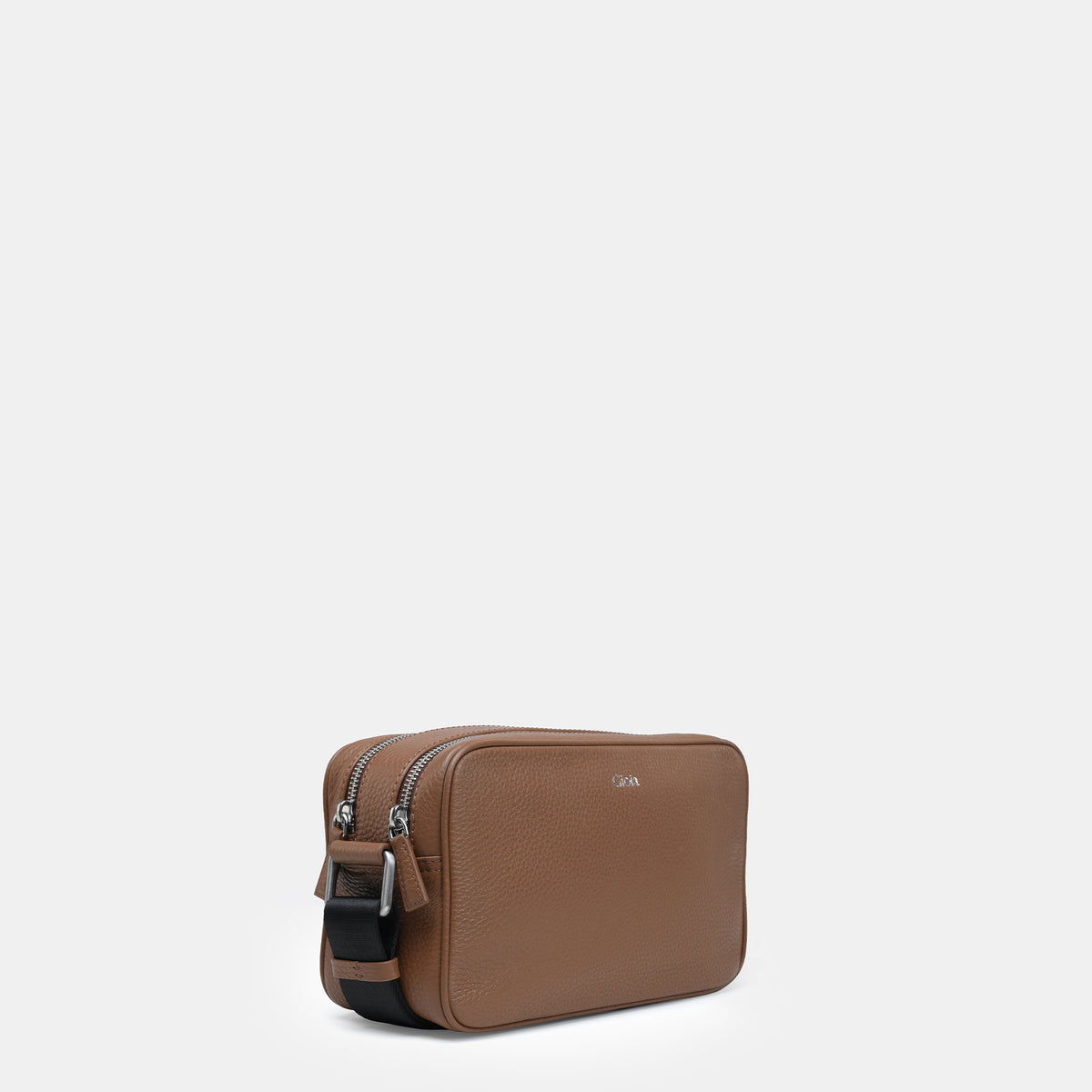 Mario Double Zip Leather  Crossbody Bag#Color_Tan