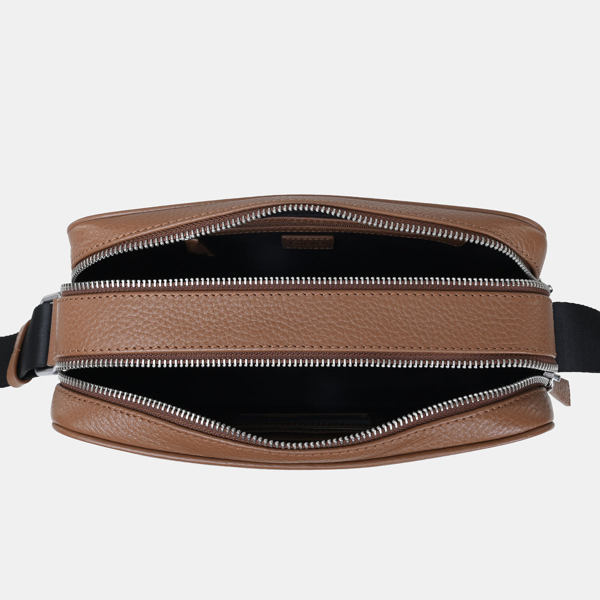 Mario Double Zip Leather  Crossbody Bag#Color_Tan