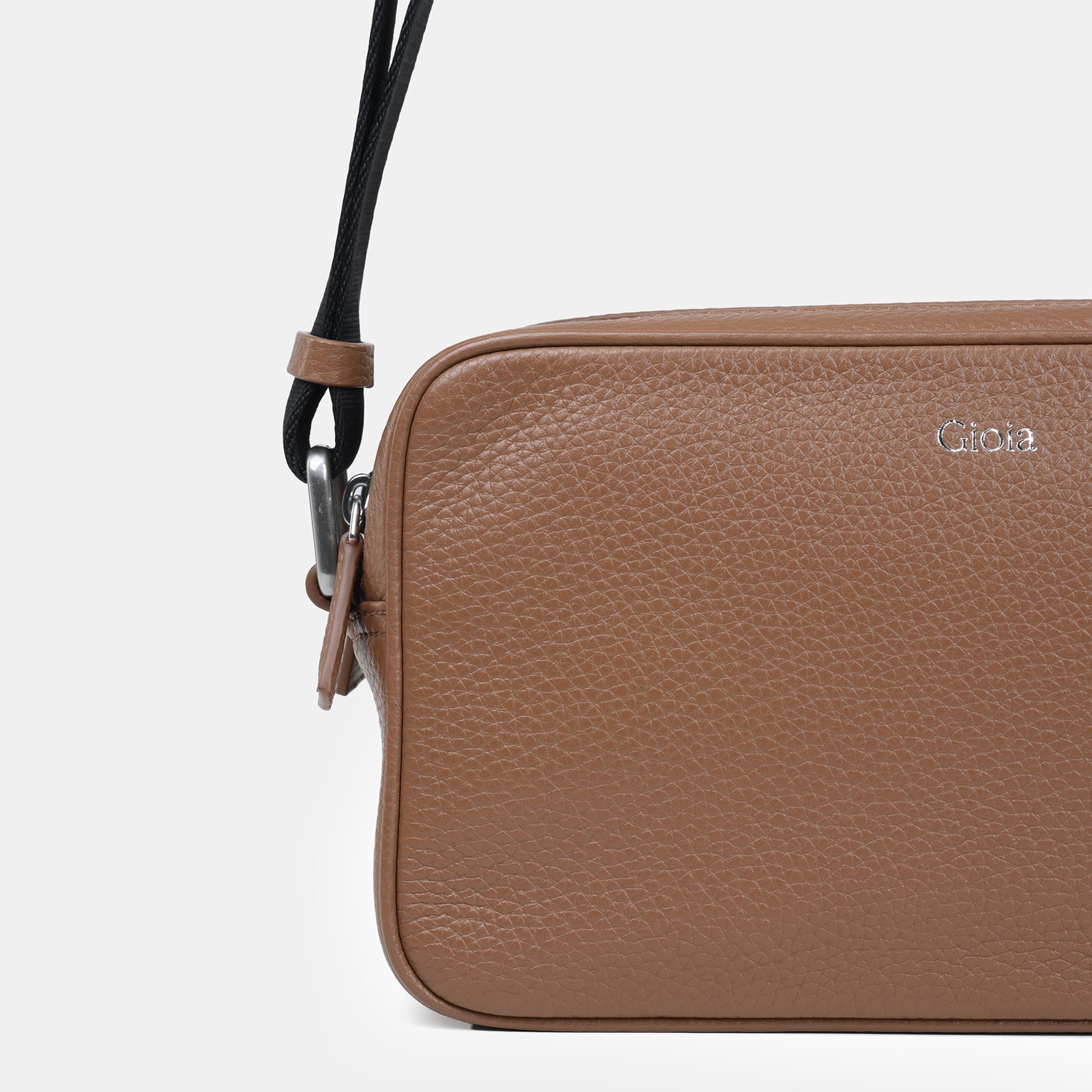 Mario Double Zip Leather  Crossbody Bag#Color_Tan