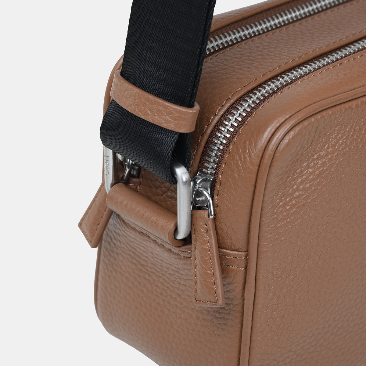 Mario Double Zip Leather  Crossbody Bag#Color_Tan