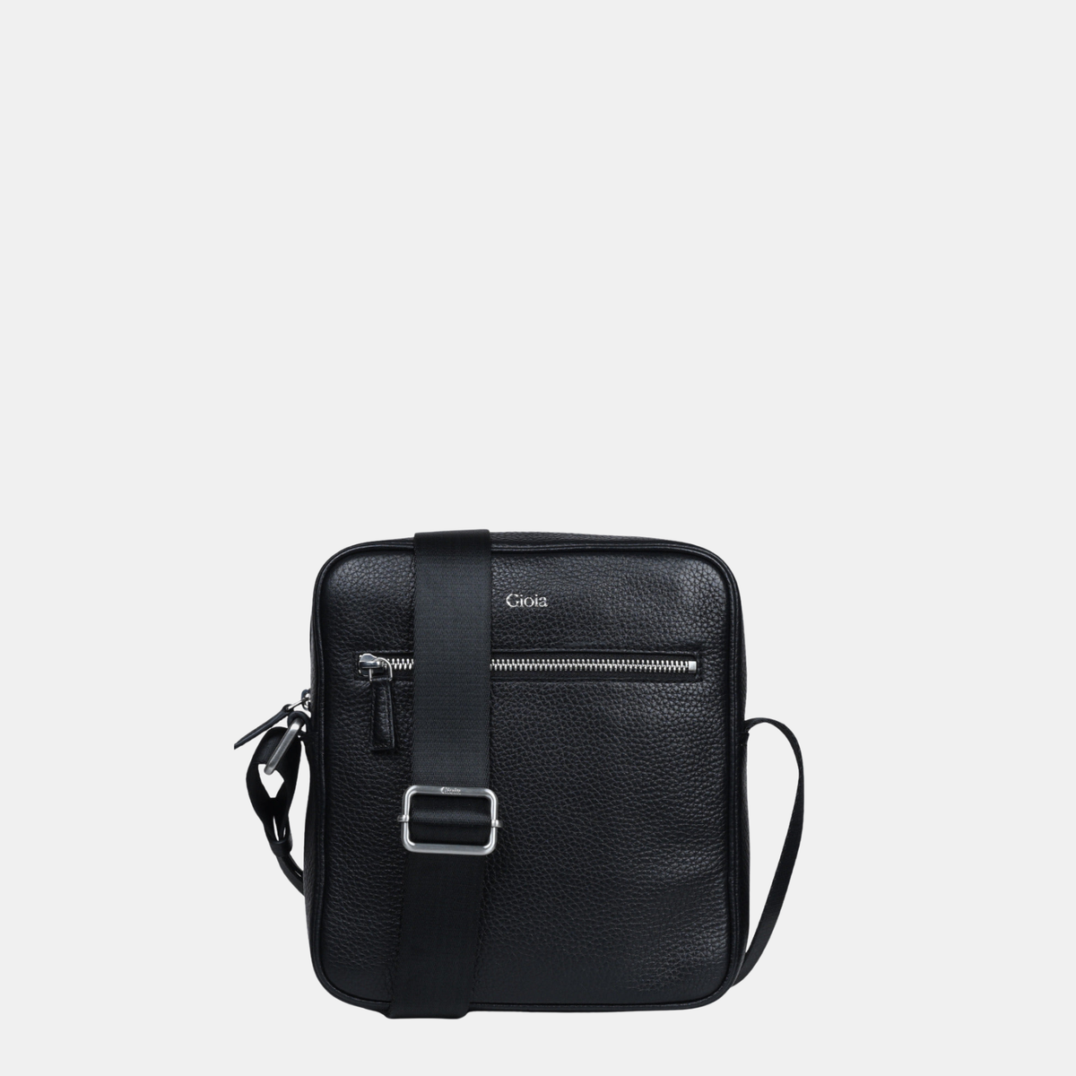 Mario Front Zip Leather Crossbody Bag#Color_Black