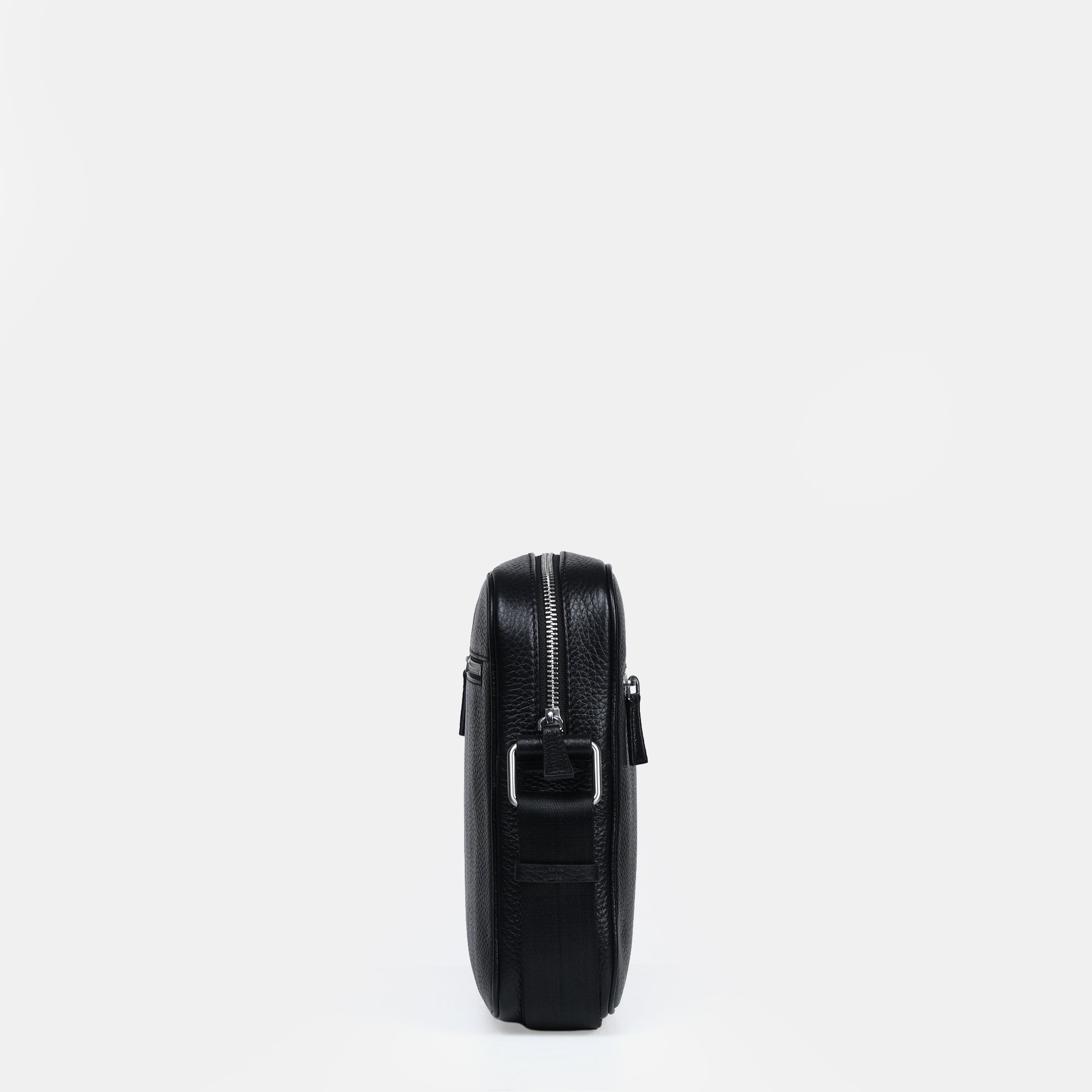 Mario Front Zip Leather Crossbody Bag#Color_Black