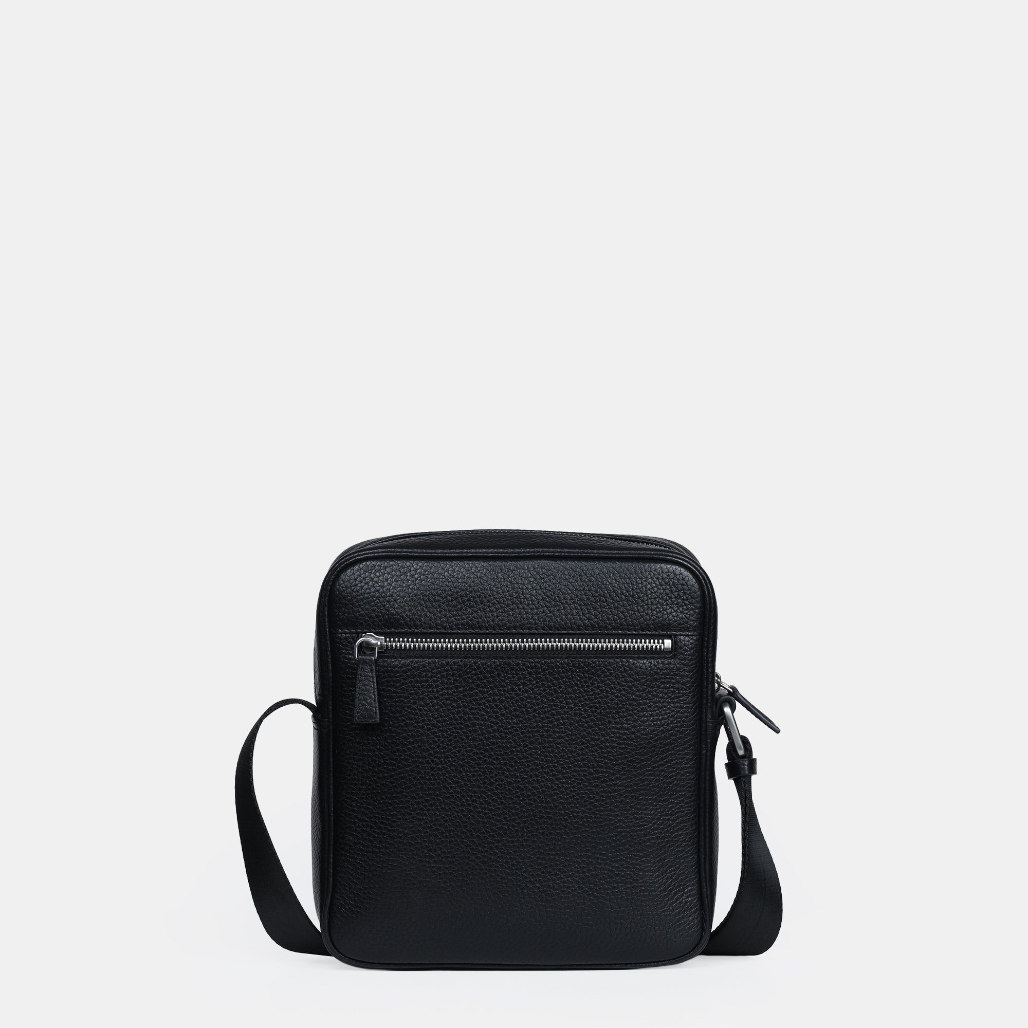 Mario Front Zip Leather Crossbody Bag#Color_Black
