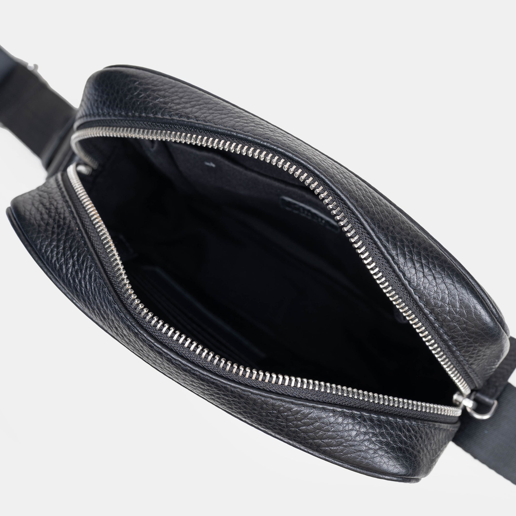 Mario Front Zip Leather Crossbody Bag#Color_Black