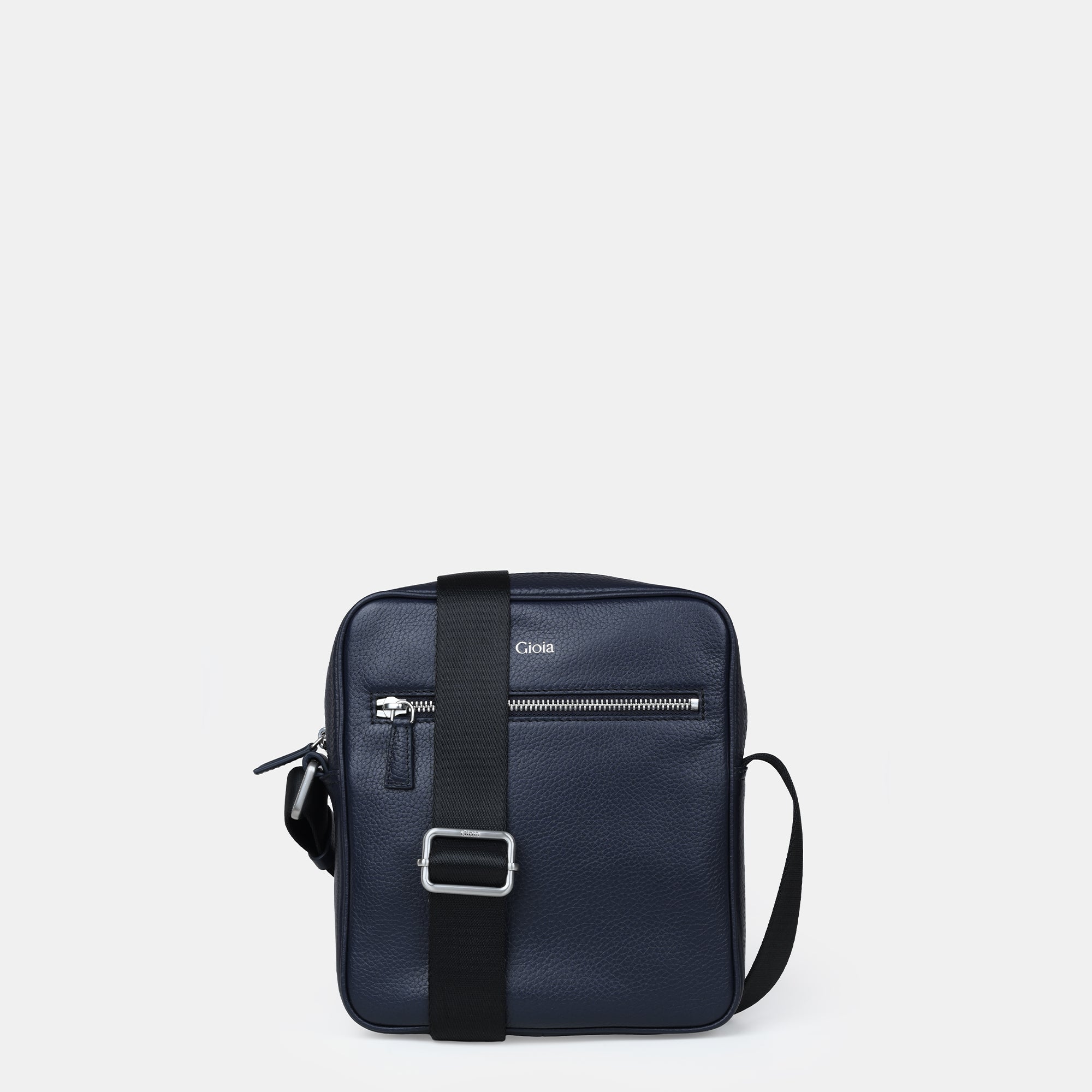 Mario Front Zip Leather Crossbody Bag#Color_Navy