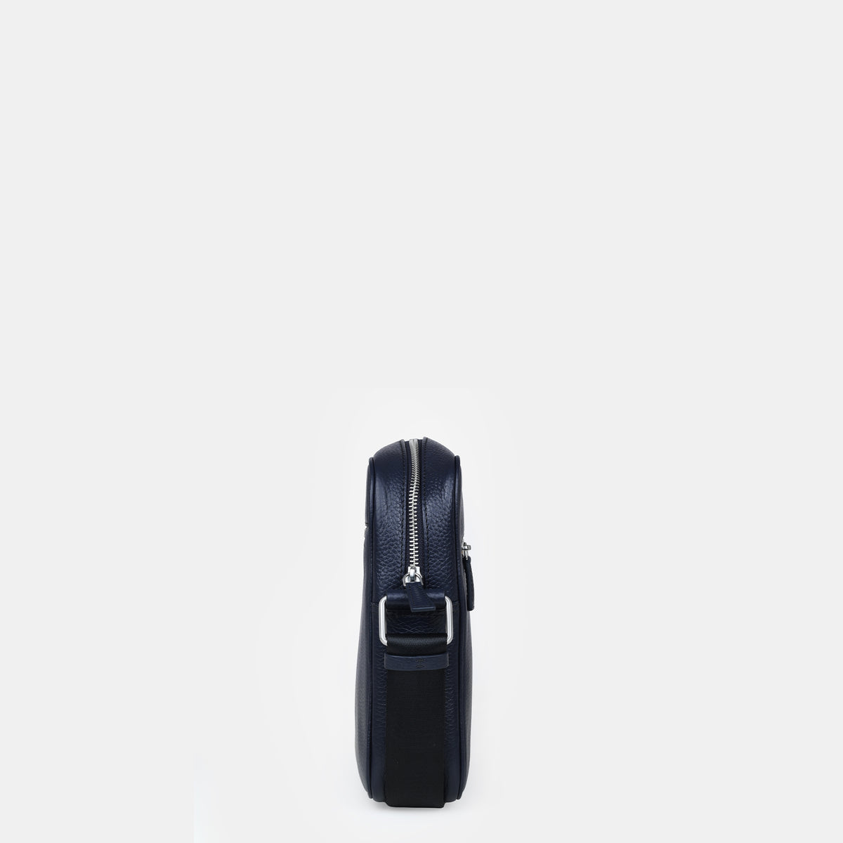 Mario Front Zip Leather Crossbody Bag#Color_Navy
