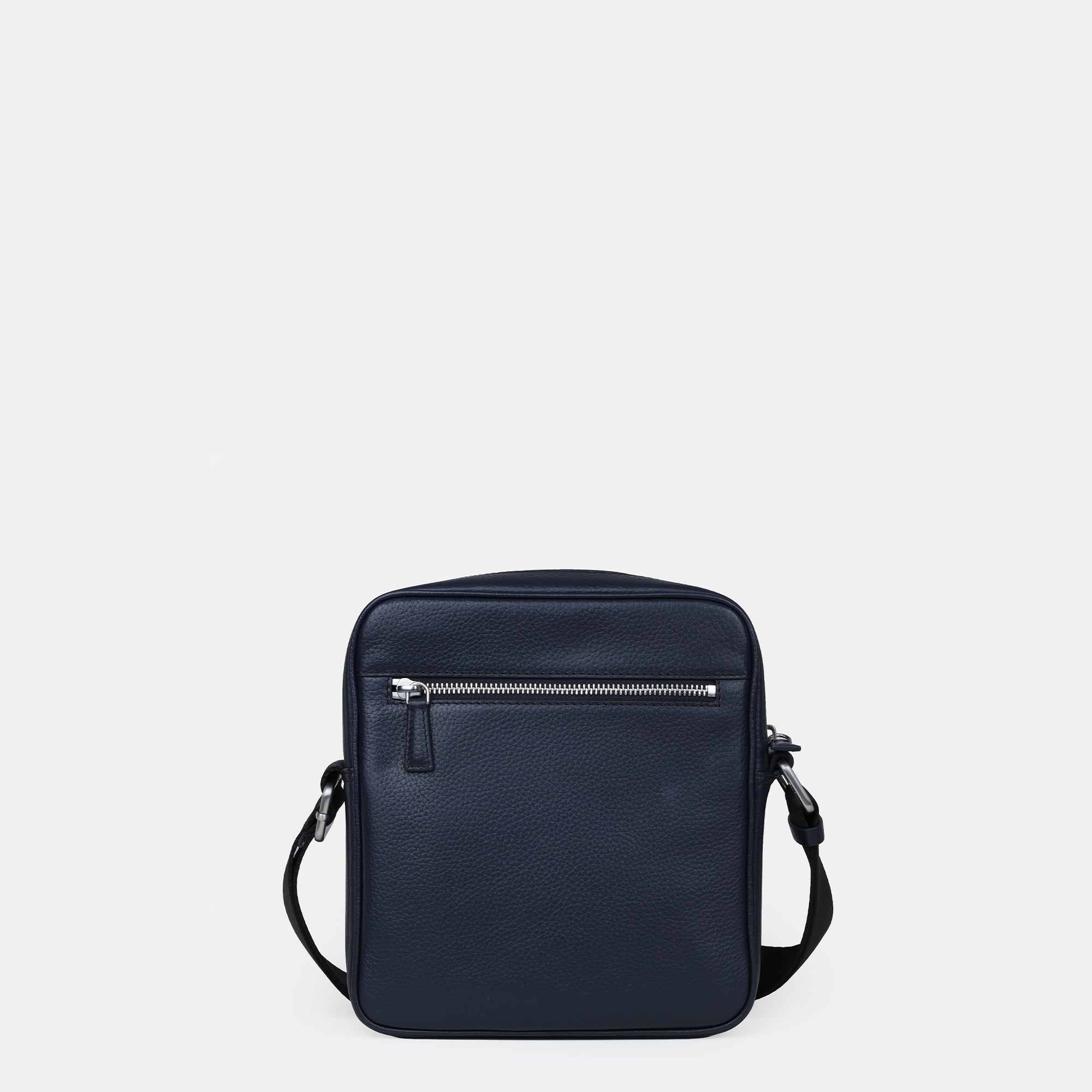 Mario Front Zip Leather Crossbody Bag#Color_Navy