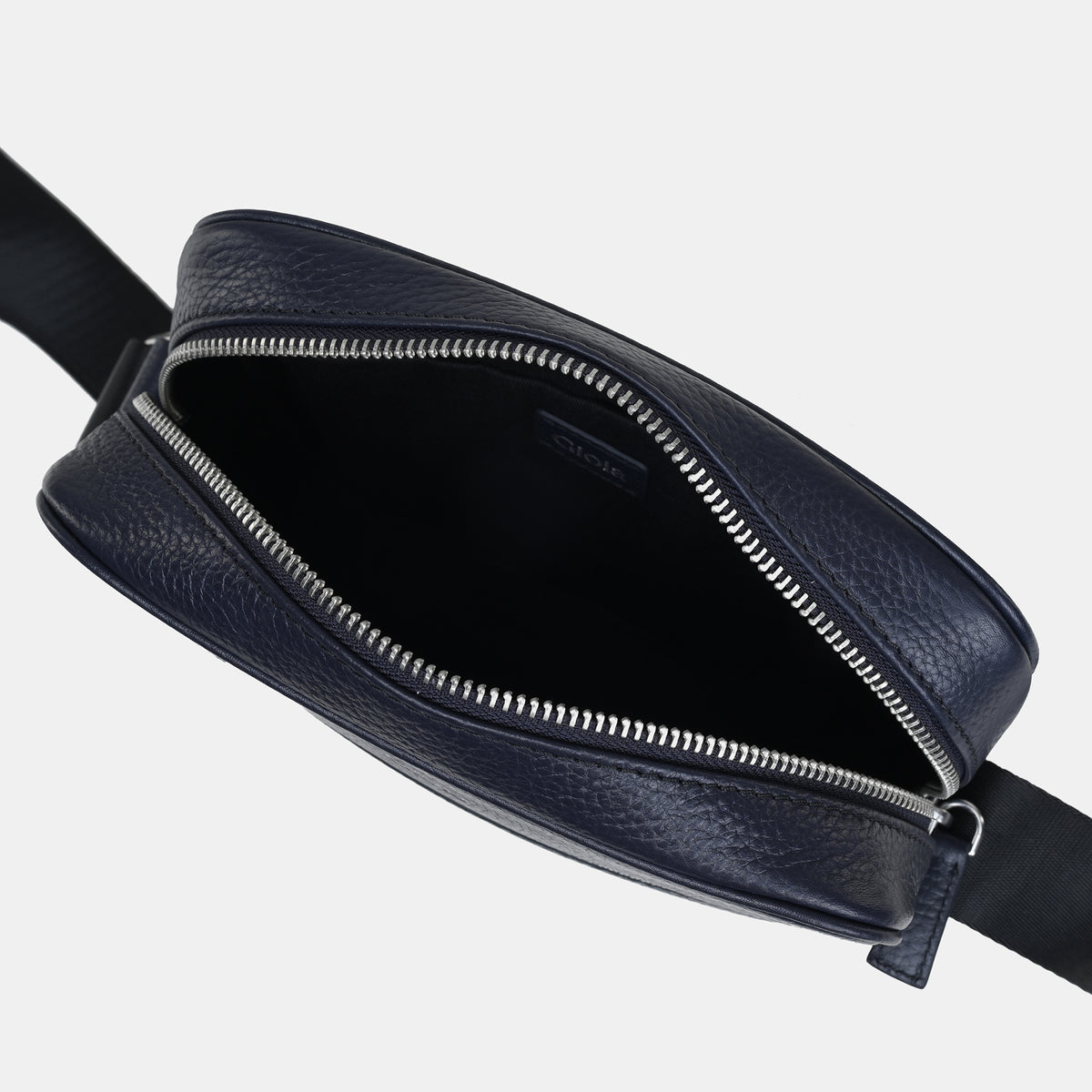 Mario Front Zip Leather Crossbody Bag#Color_Navy