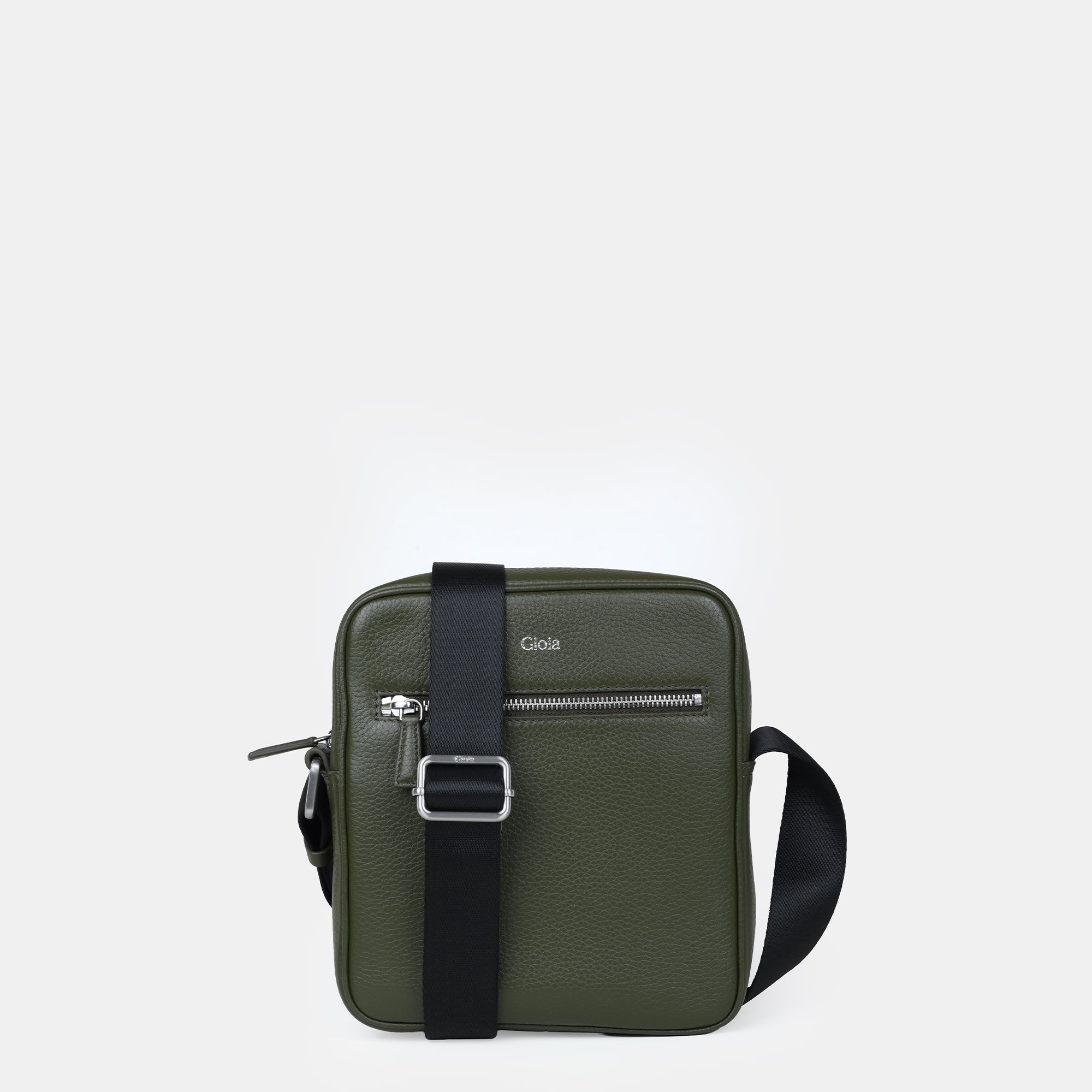 Mario Front Zip Leather Crossbody Bag#Color_Olive