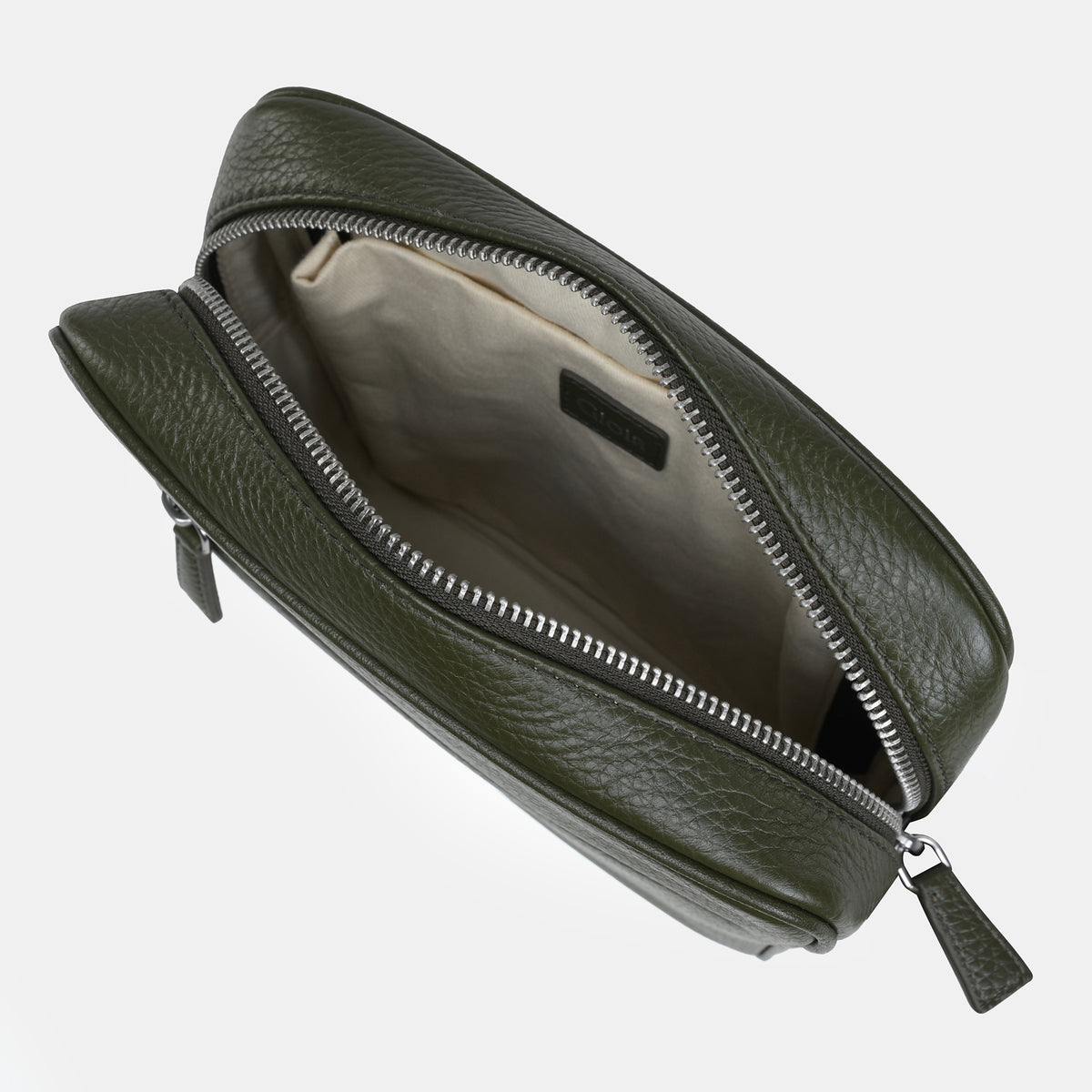 Mario Front Zip Leather Crossbody Bag#Color_Olive