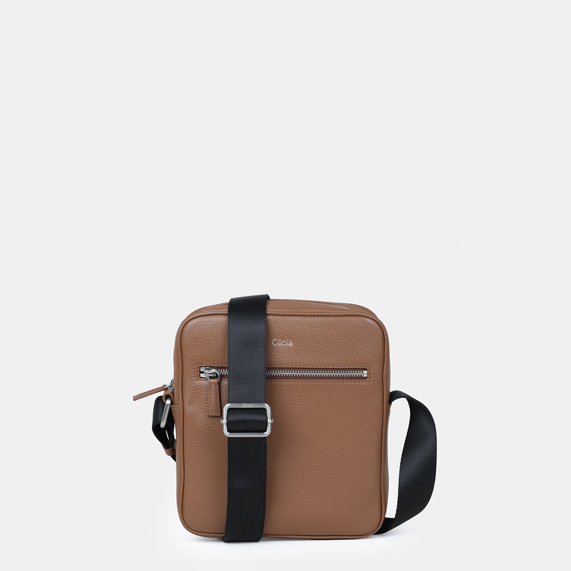 Mario Front Zip Leather Crossbody Bag#Color_Tan