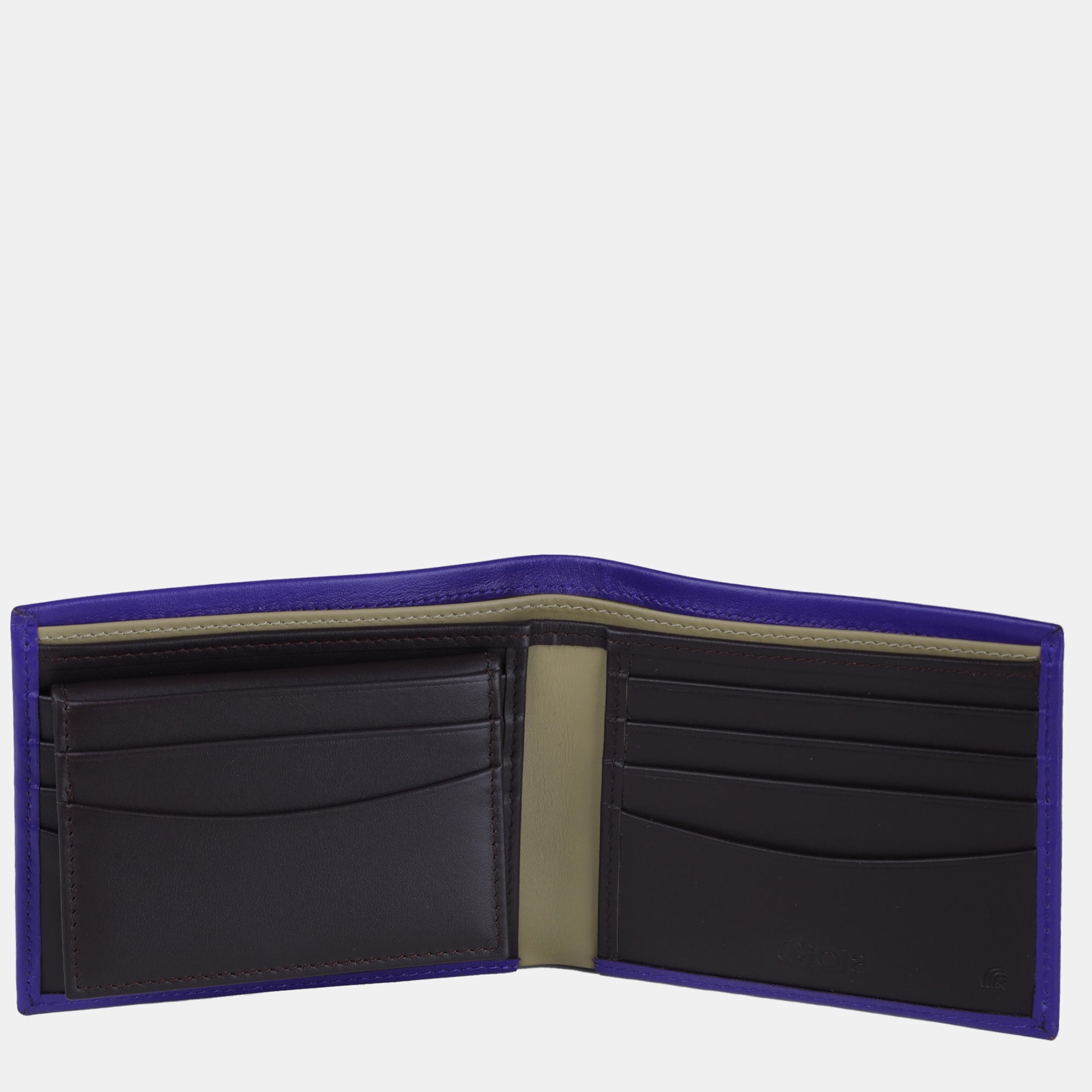 Multi-Color Bifold Wallet 10 cc with Coin Case and ID Insert#color_Blue-Brown-Peach