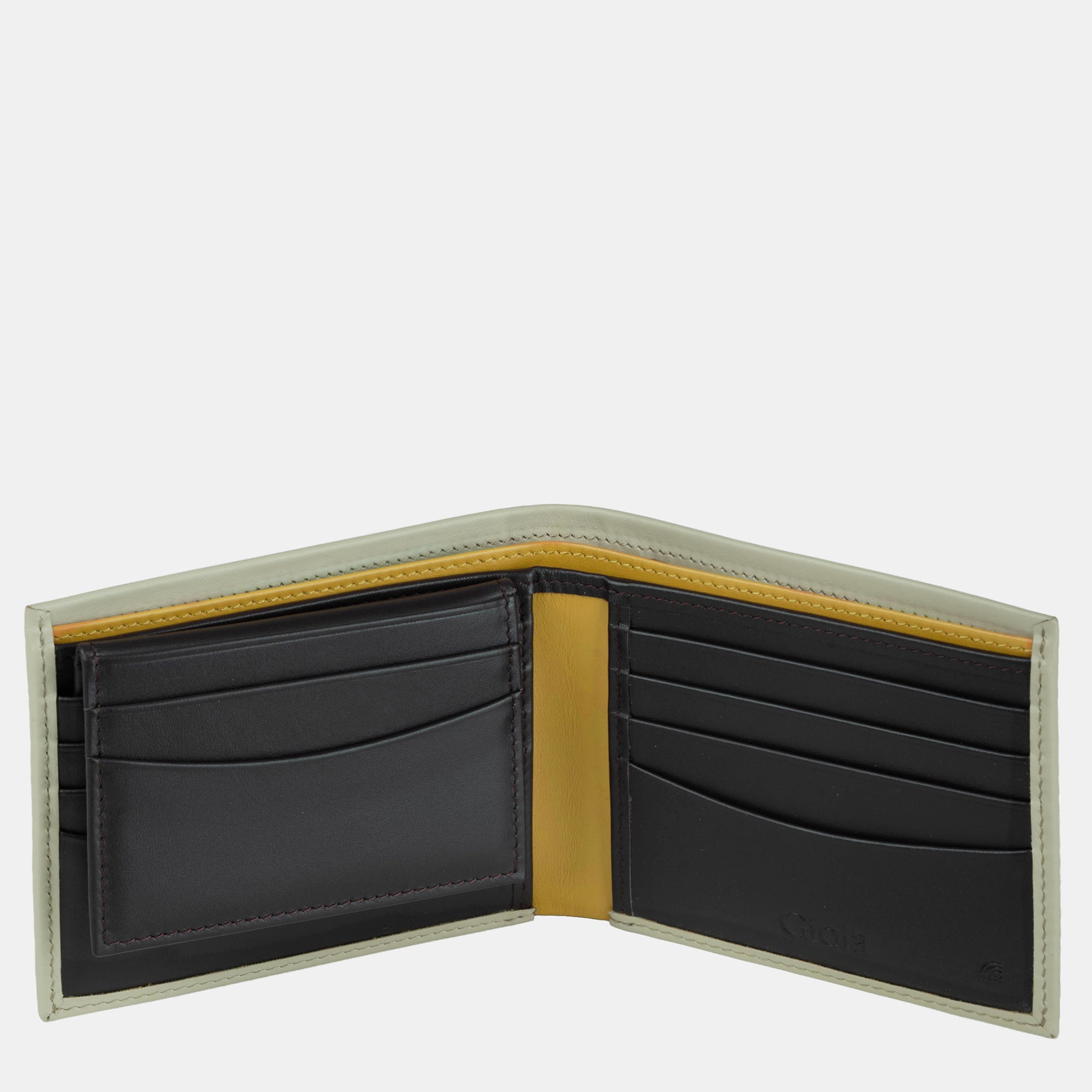 Multi-Color Bifold Wallet 10 cc with Coin Case and ID Insert#color_Cream-Brown-Yellow