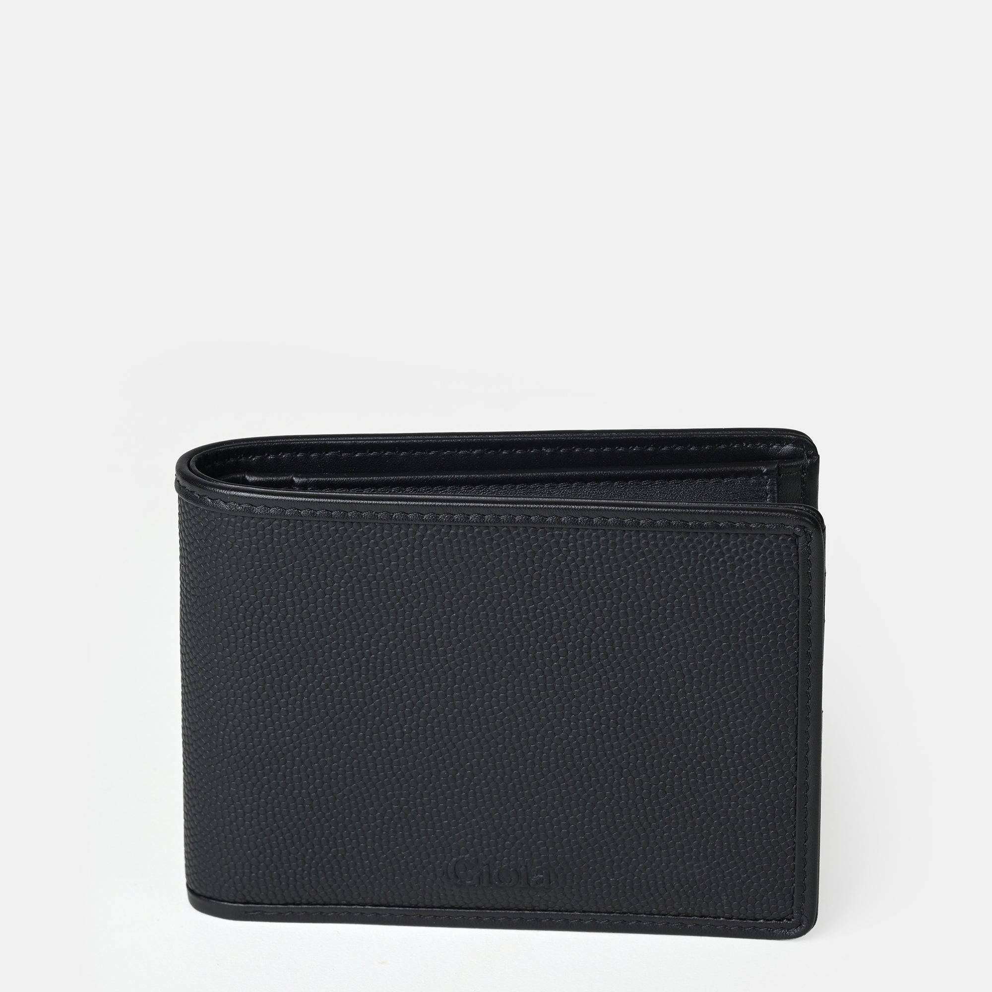 Textured Bifold Wallet 4 cc with Coin Case#Color_Black