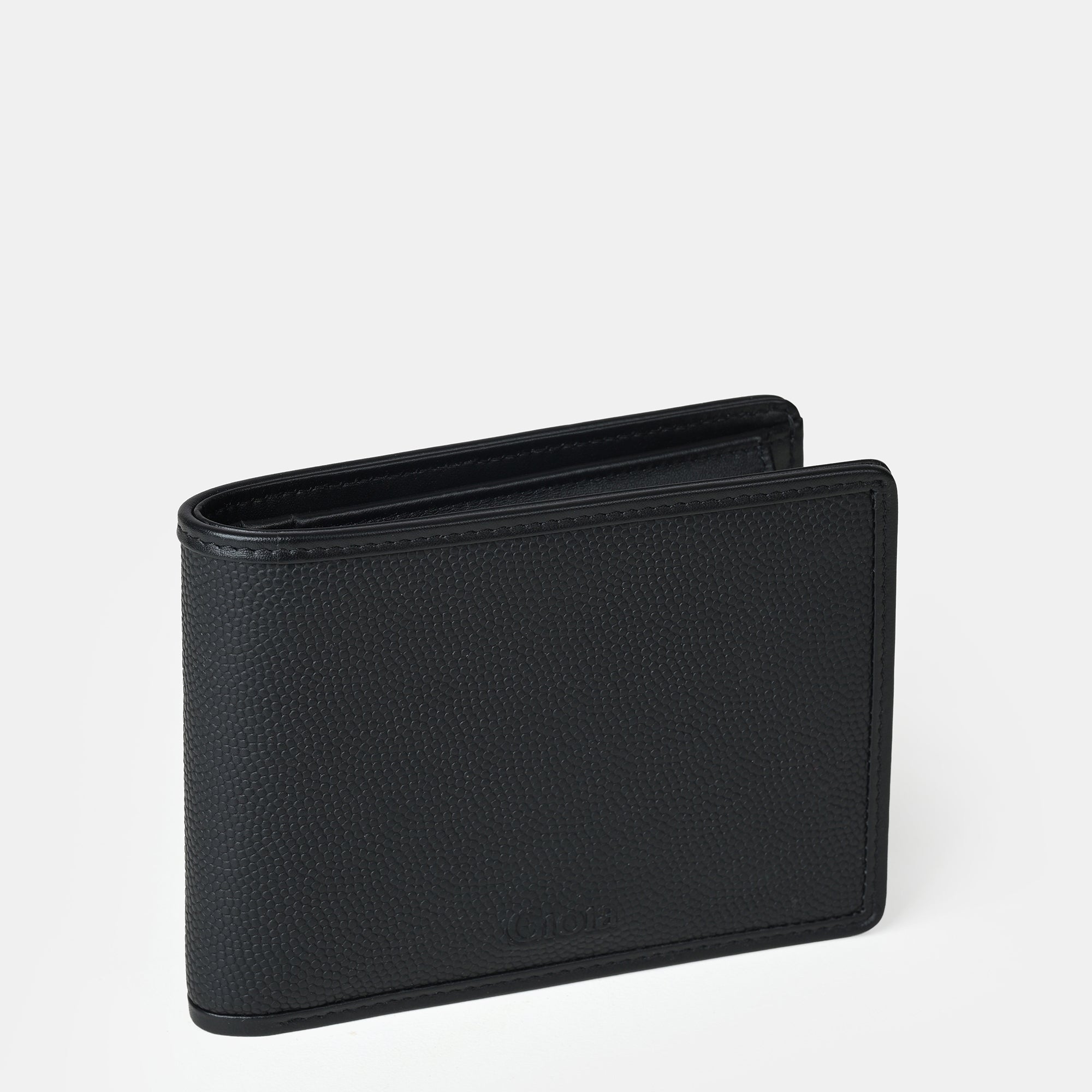 Textured Bifold Wallet 4 cc with Coin Case#Color_Black
