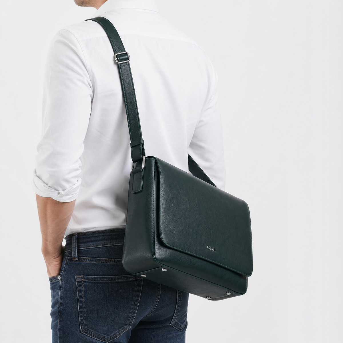 Sergio Leather Messenger Bag#Color_Green