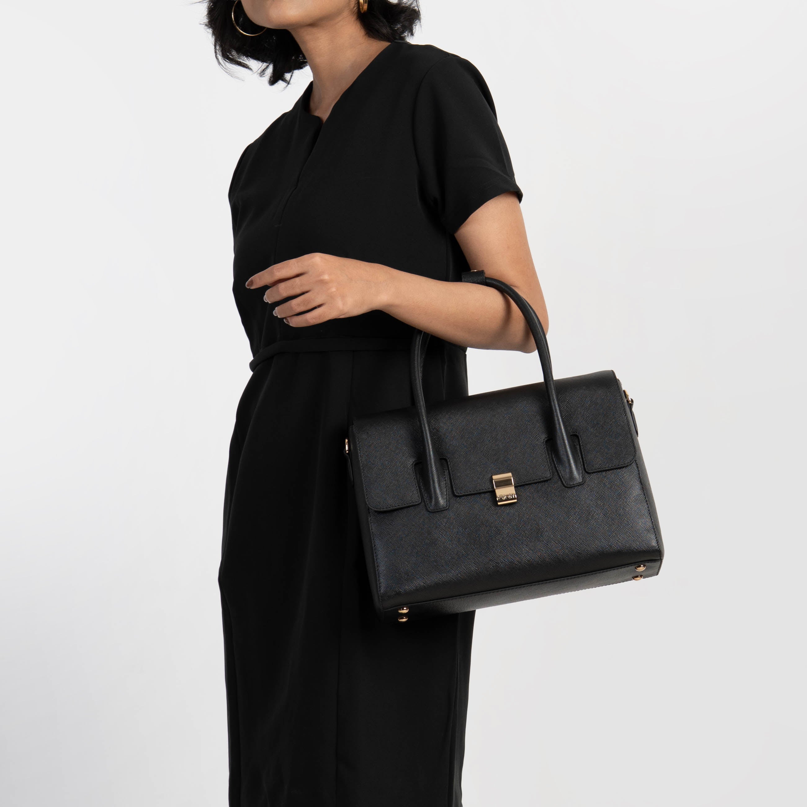 Saffiano Medium Top Handle#Color_Black