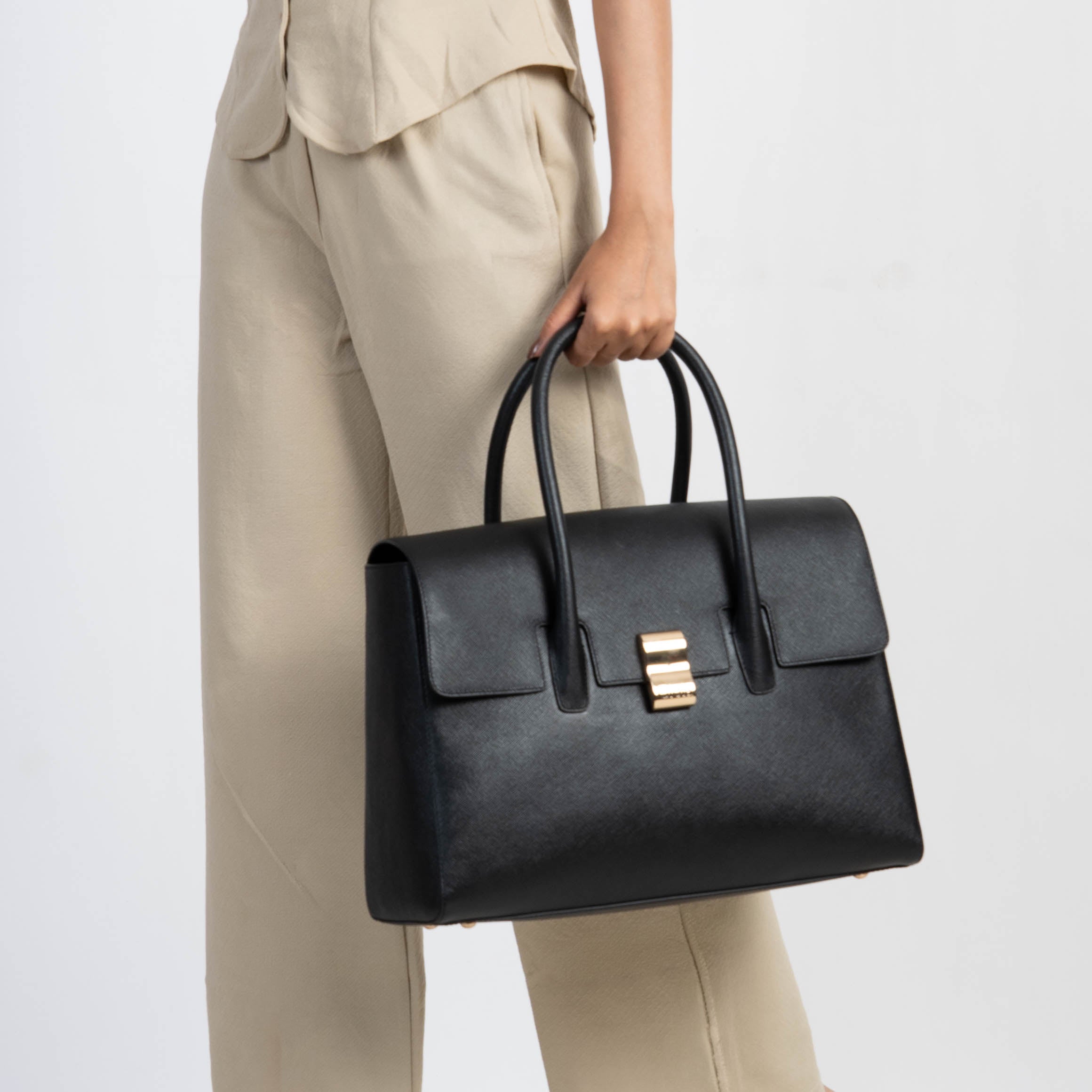 Saffiano Work Bag#Color_Black