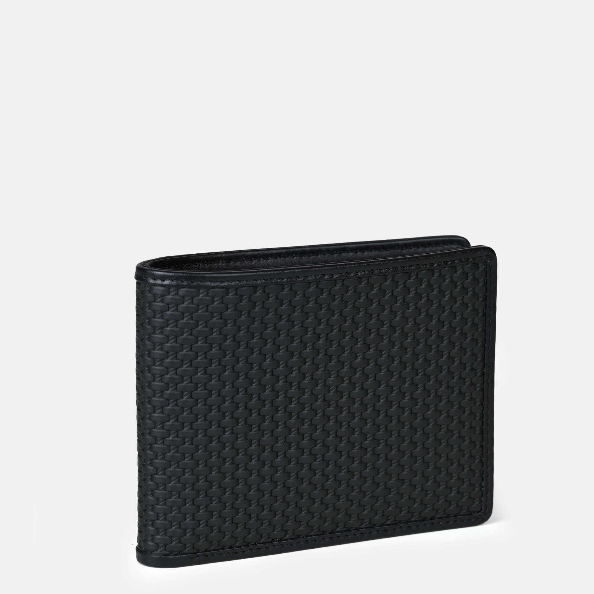 Italian Textured Bifold Wallet 4 cc with Coin Case Black