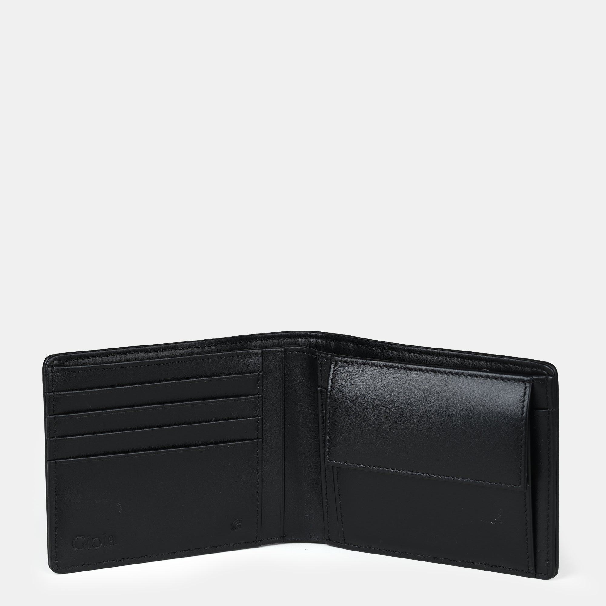 Italian Textured Bifold Wallet 4 cc with Coin Case Black