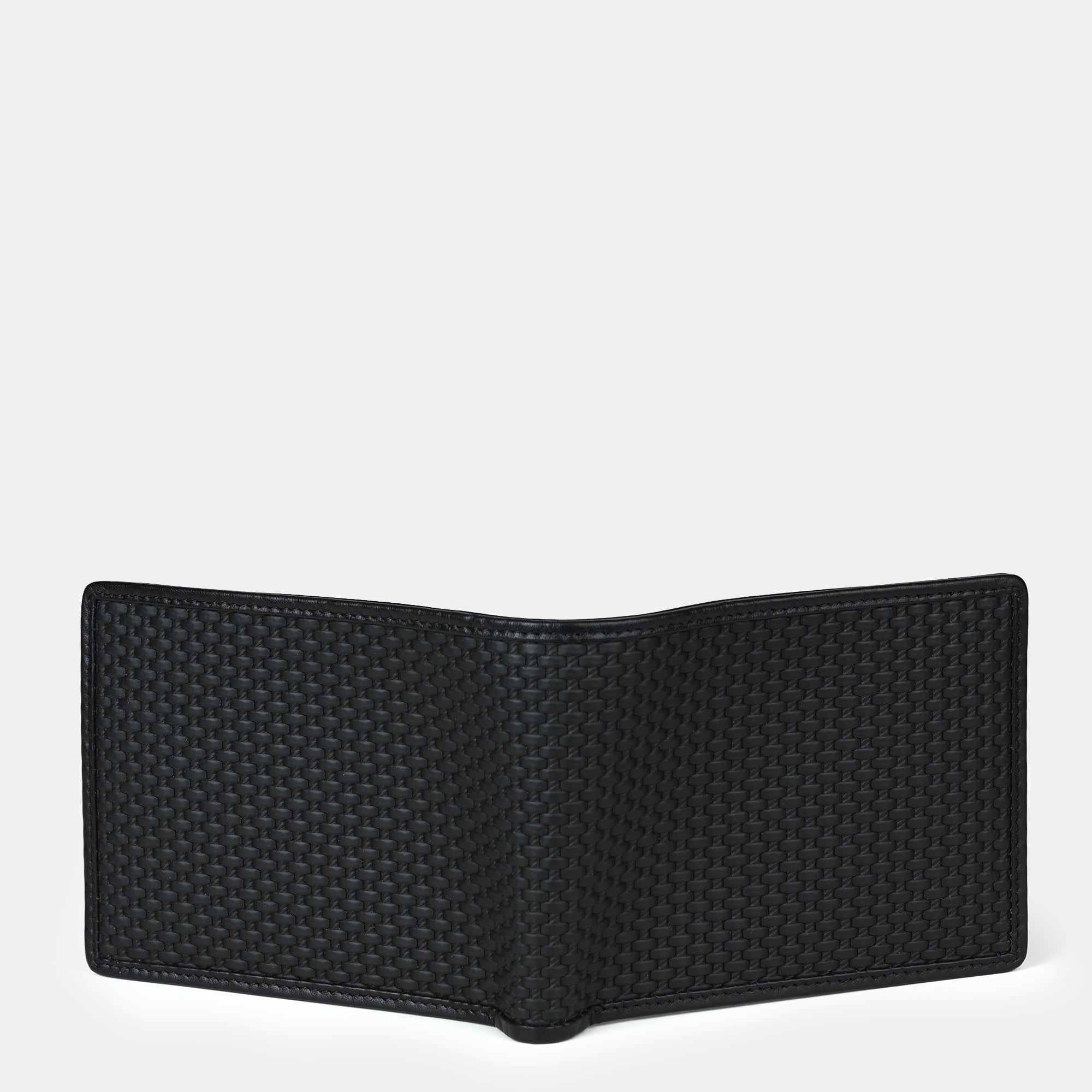 Italian Textured Bifold Wallet 4 cc with Coin Case Black