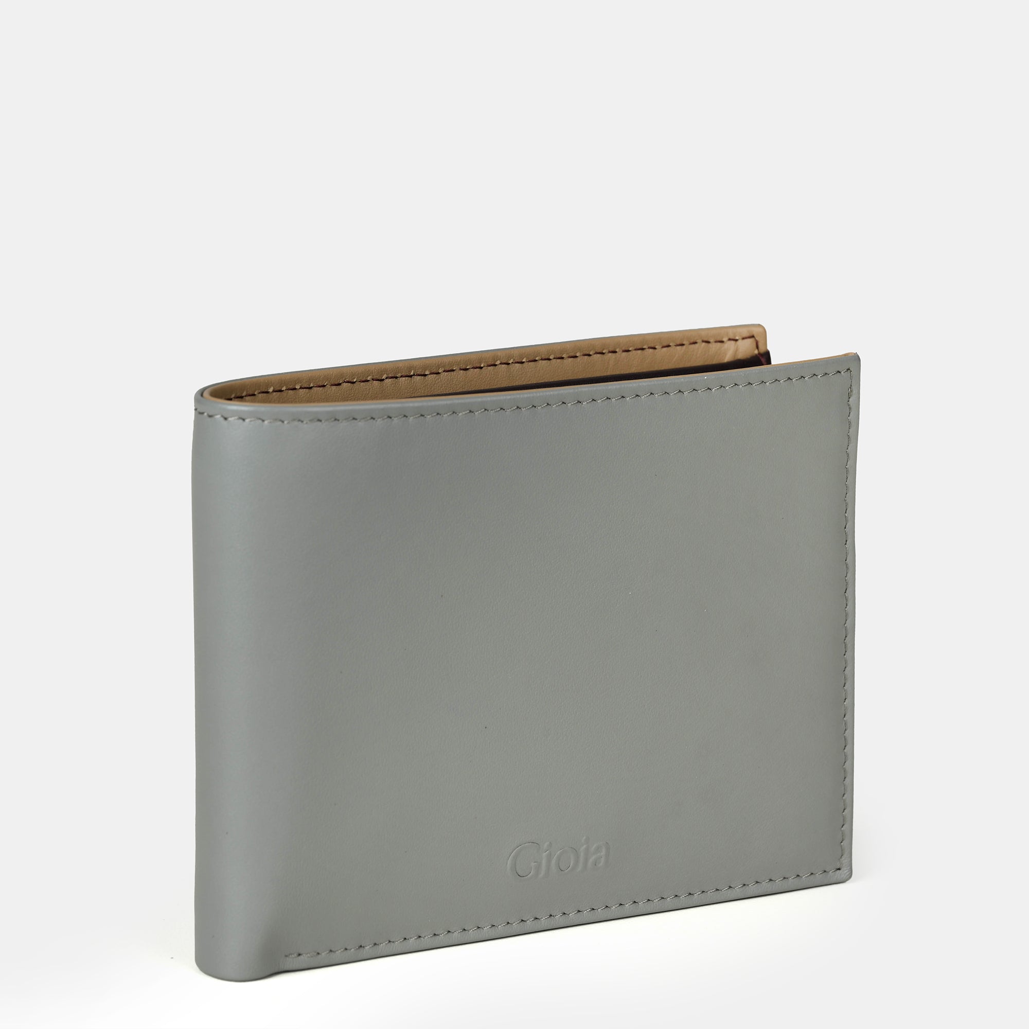 Multi-Color Bifold Wallet  with Coin Case 3cc#Color_Grey-Brown-Peach