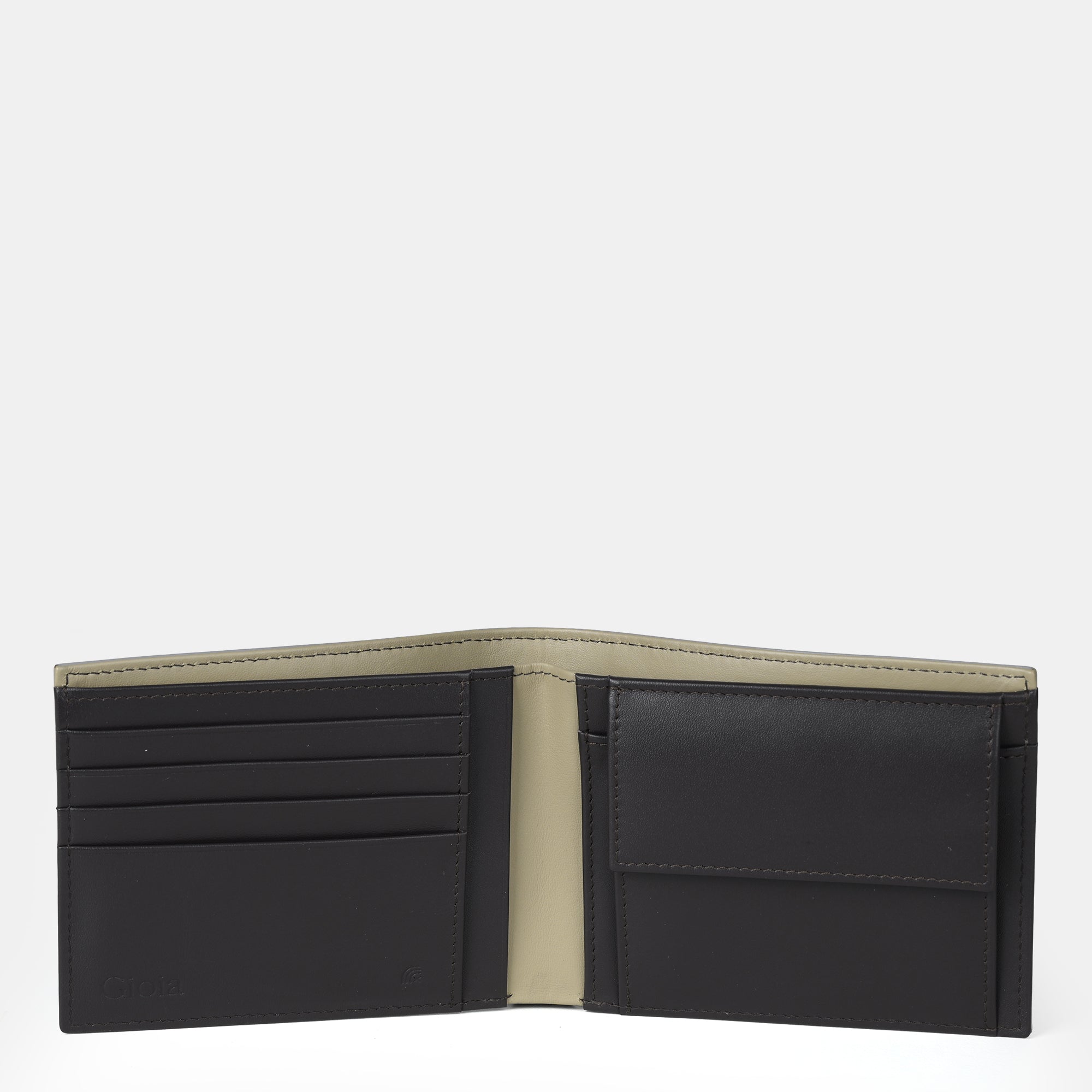 Multi-Color Bifold Wallet  with Coin Case 3cc#Color_Grey-Brown-Peach