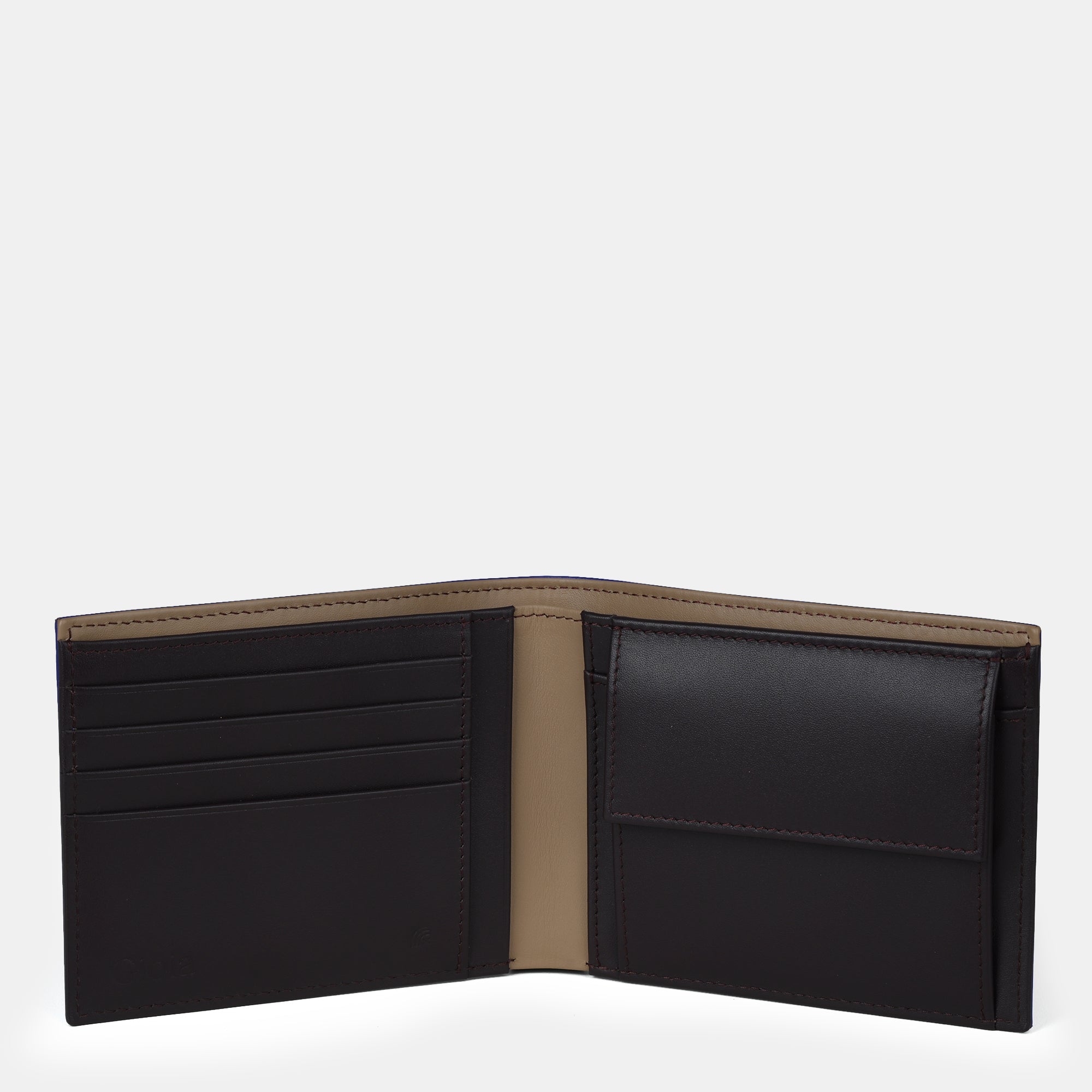 Multi-Color Bifold Wallet  with Coin Case 3cc#Color_Blue-Brown-Peach