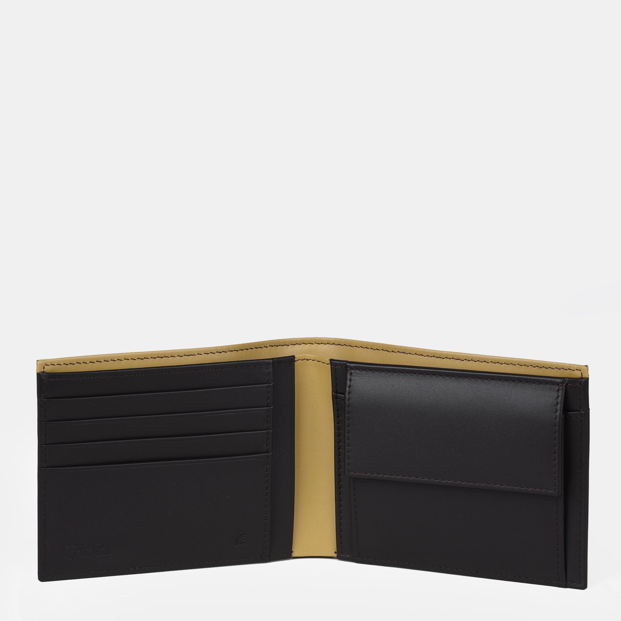 Multi-Color Bifold Wallet  with Coin Case 3cc#Color_Cream-Brown-Yellow