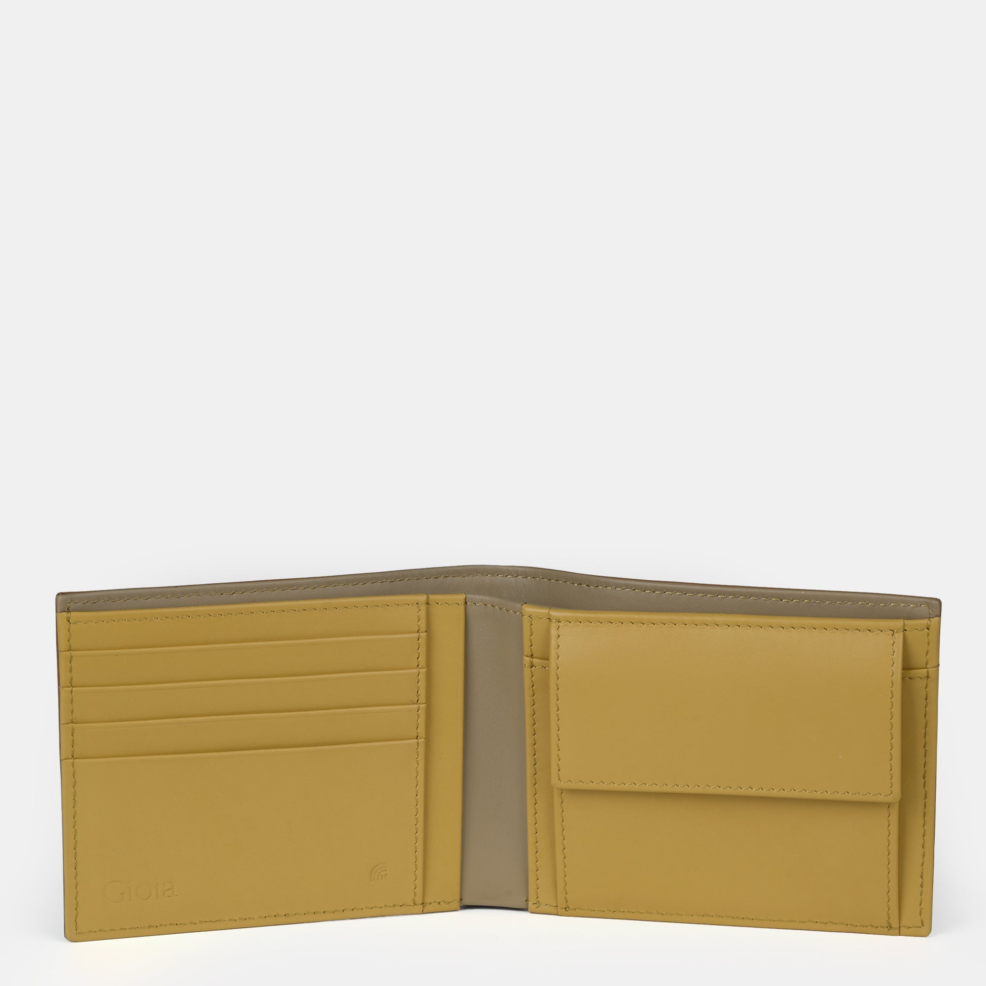 Multi-Color Bifold Wallet  with Coin Case 3cc#Color_Tan-Yellow-Peach