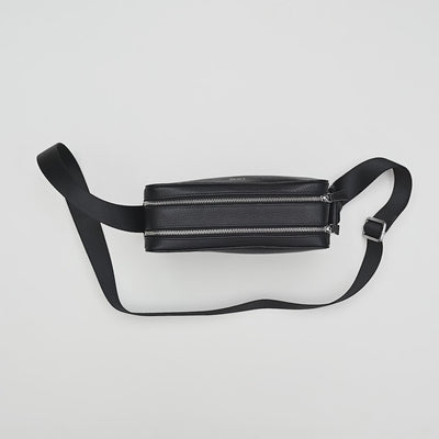 Mario Double Zip Leather  Crossbody Bag#Color_Black